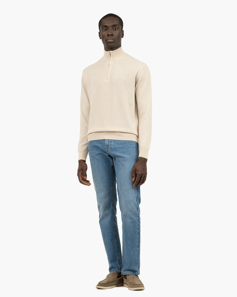 Men's Classic Half-Zip Mock Neck - Light Beige Cashmere