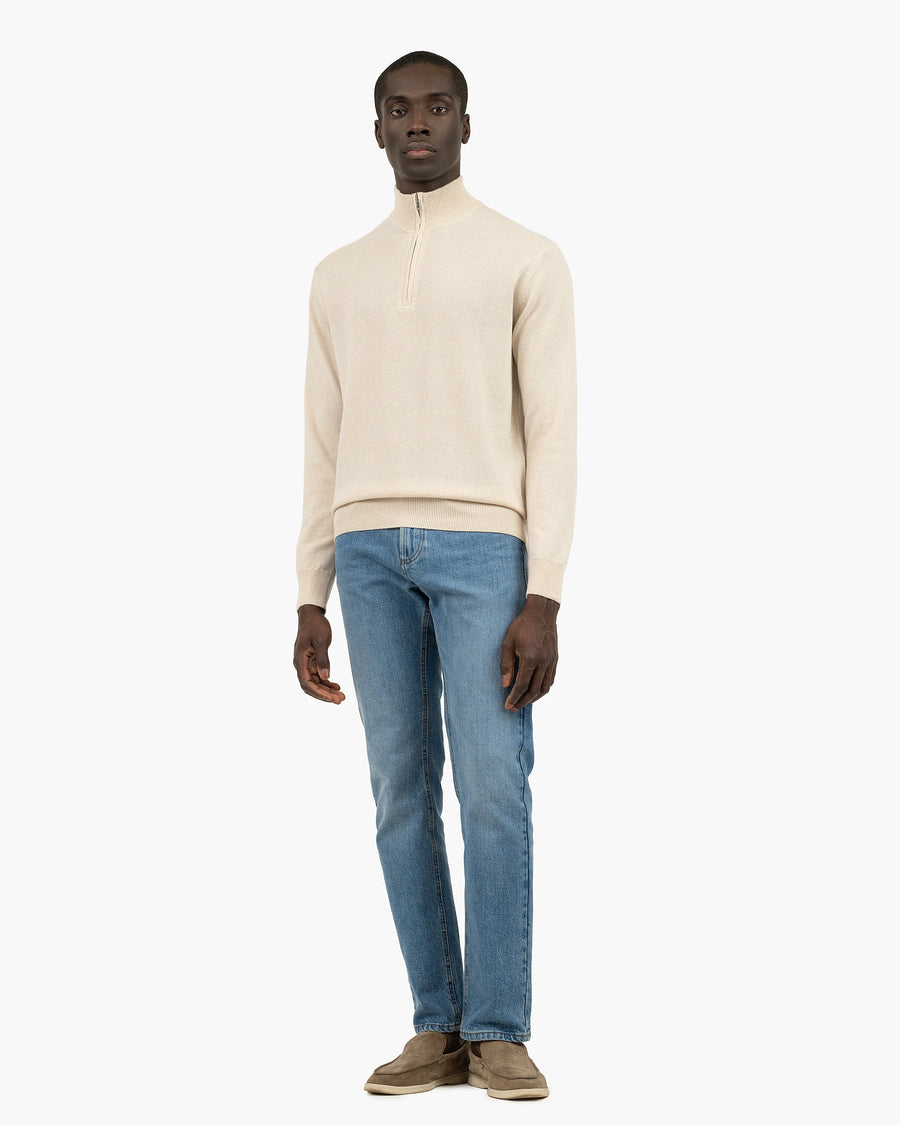 Men's Classic Half-Zip Mock Neck - Light Beige Cashmere