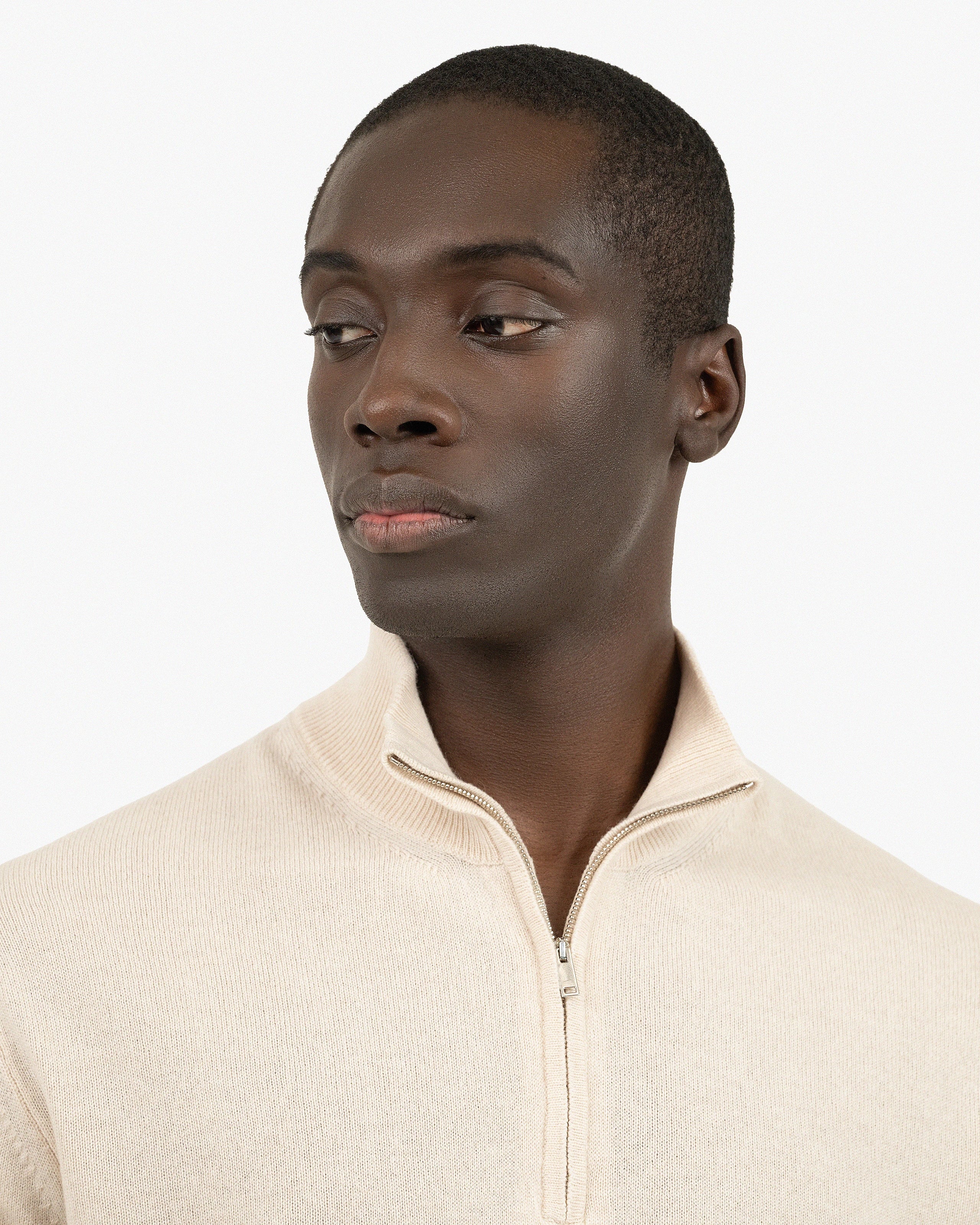 Men's Classic Half-Zip Mock Neck - Light Beige Cashmere