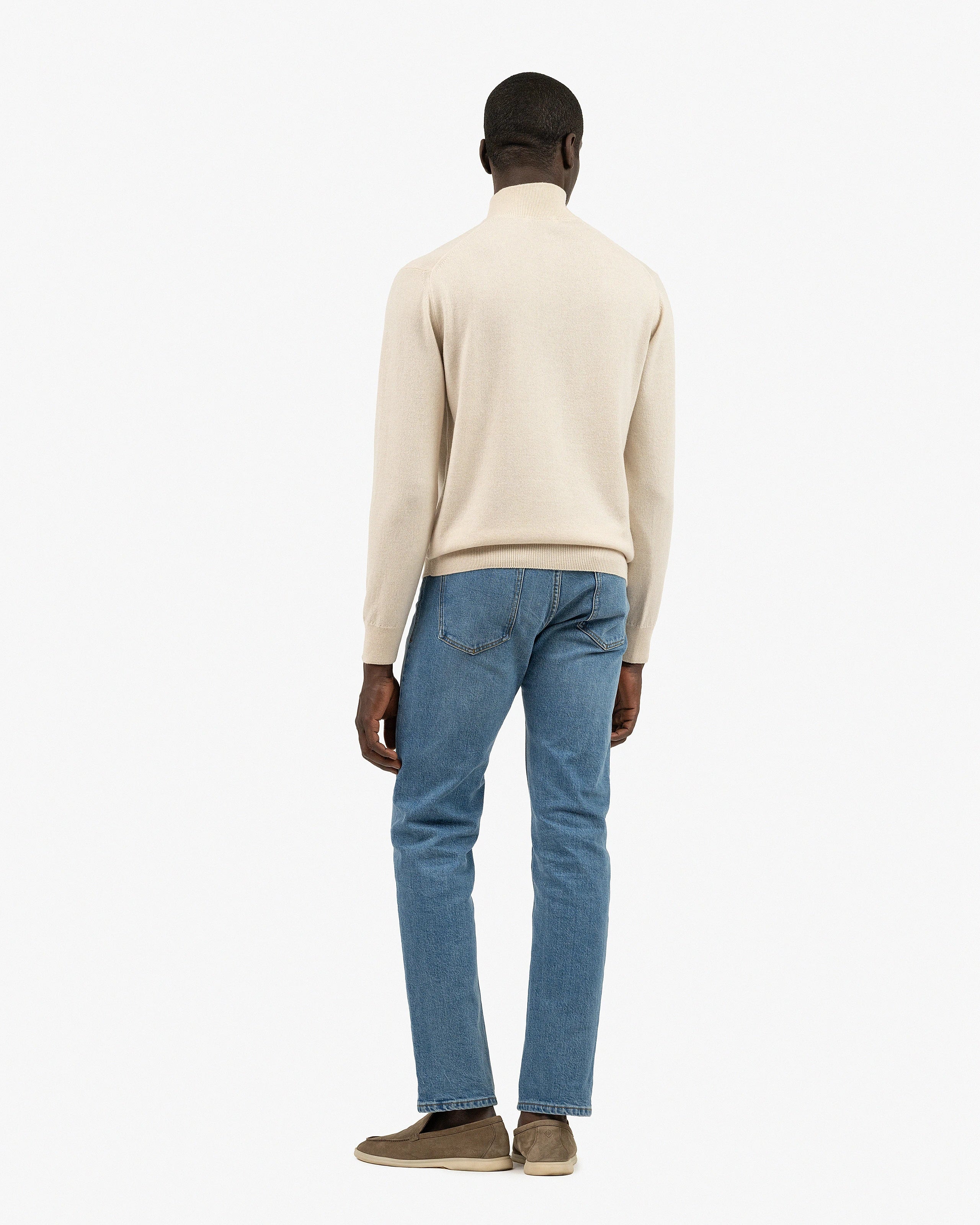 Men's Classic Half-Zip Mock Neck - Light Beige Cashmere