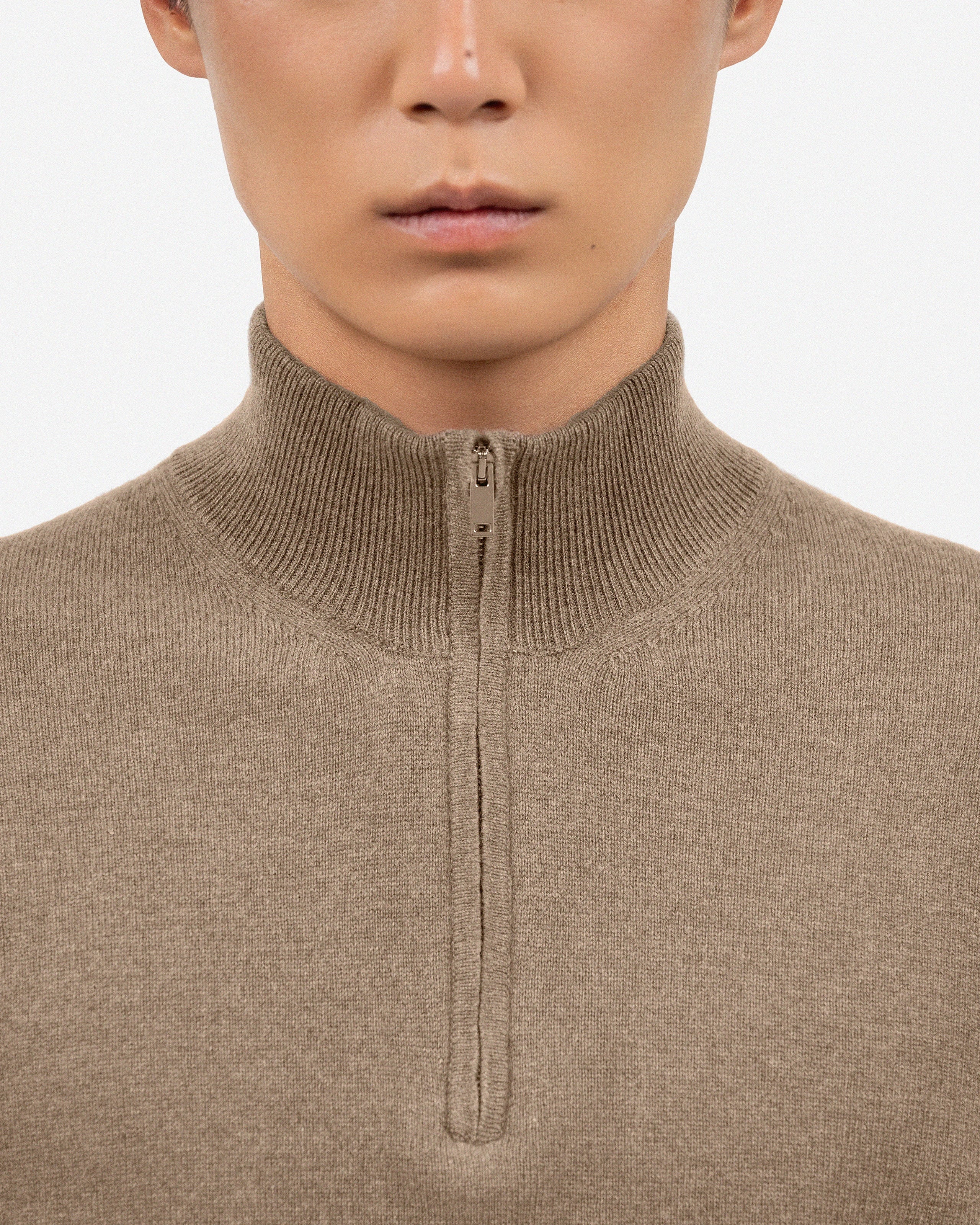 Men's Classic Half-Zip Mock Neck - Light Brown Cashmere