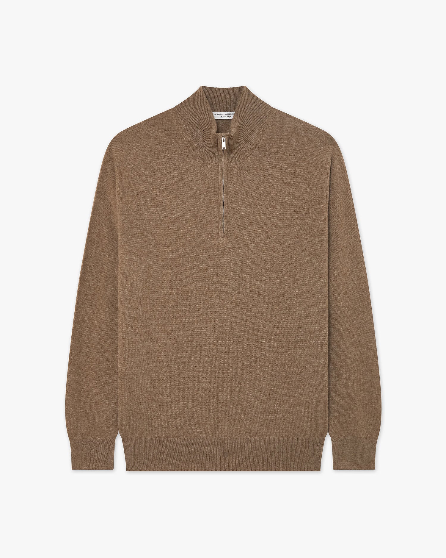 Men's Cashmere Half-Zip Mock Neck Sweater - Light Brown | MaisonCashmere
