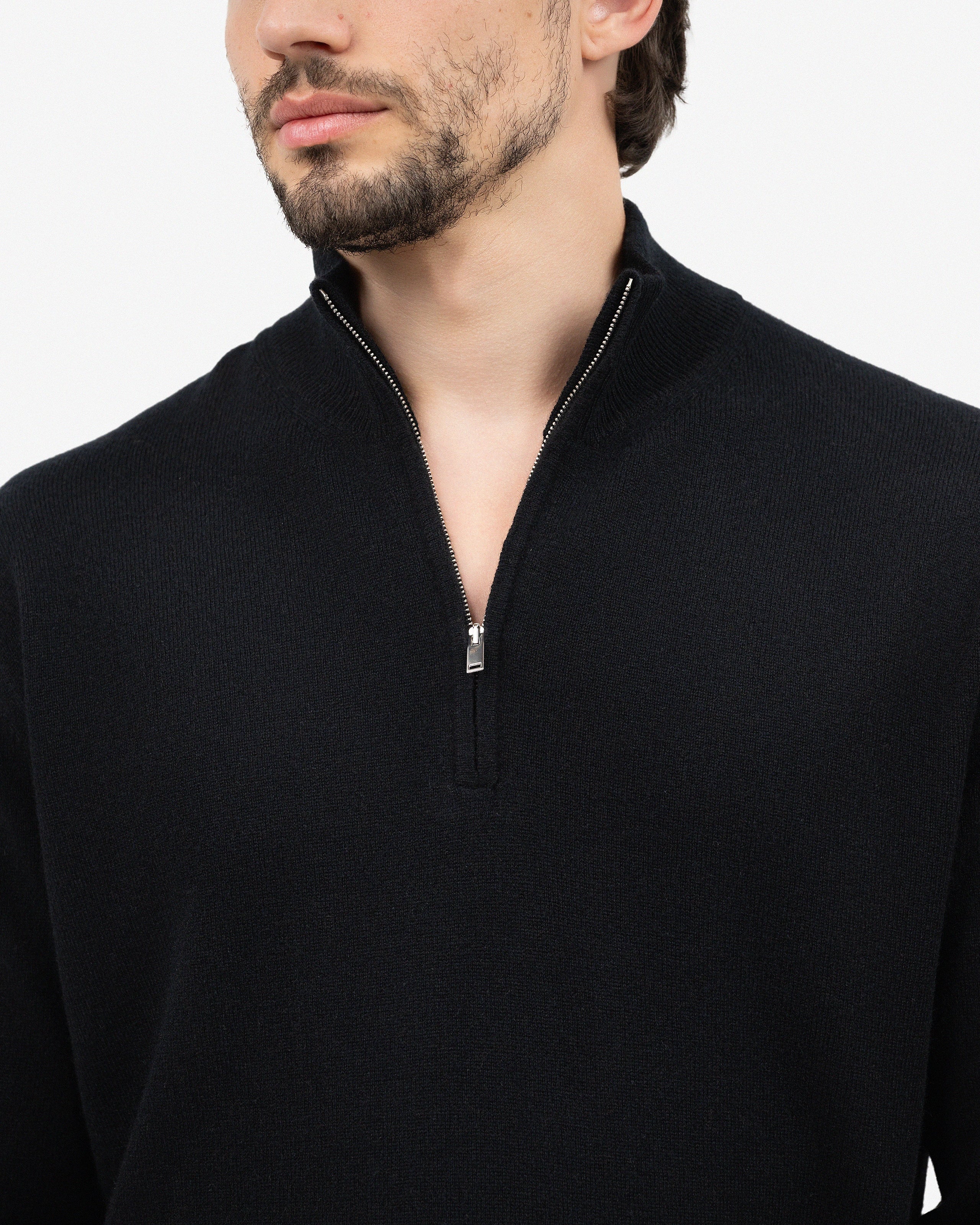Men's Classic Half-Zip Mock Neck - Black Cashmere