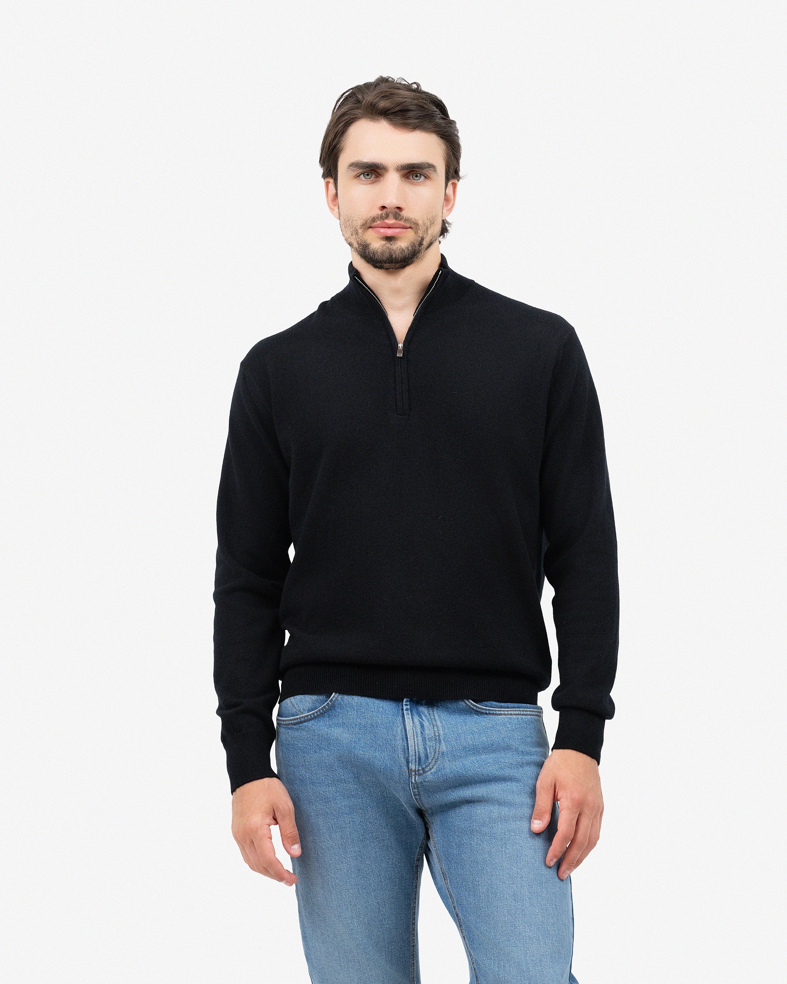 Men's Classic Half-Zip Mock Neck - Black Cashmere