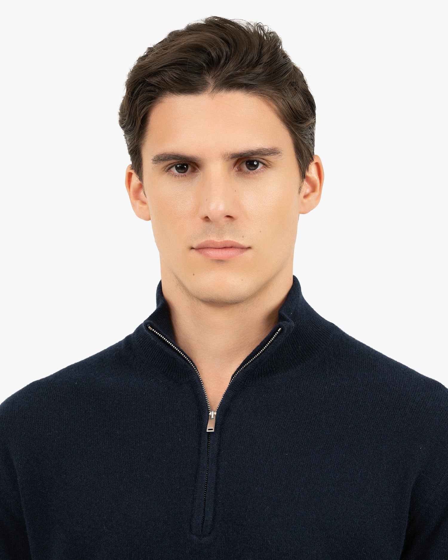 Men's Cashmere Half-Zip Mock Neck Sweater - Night Blue | MaisonCashmere