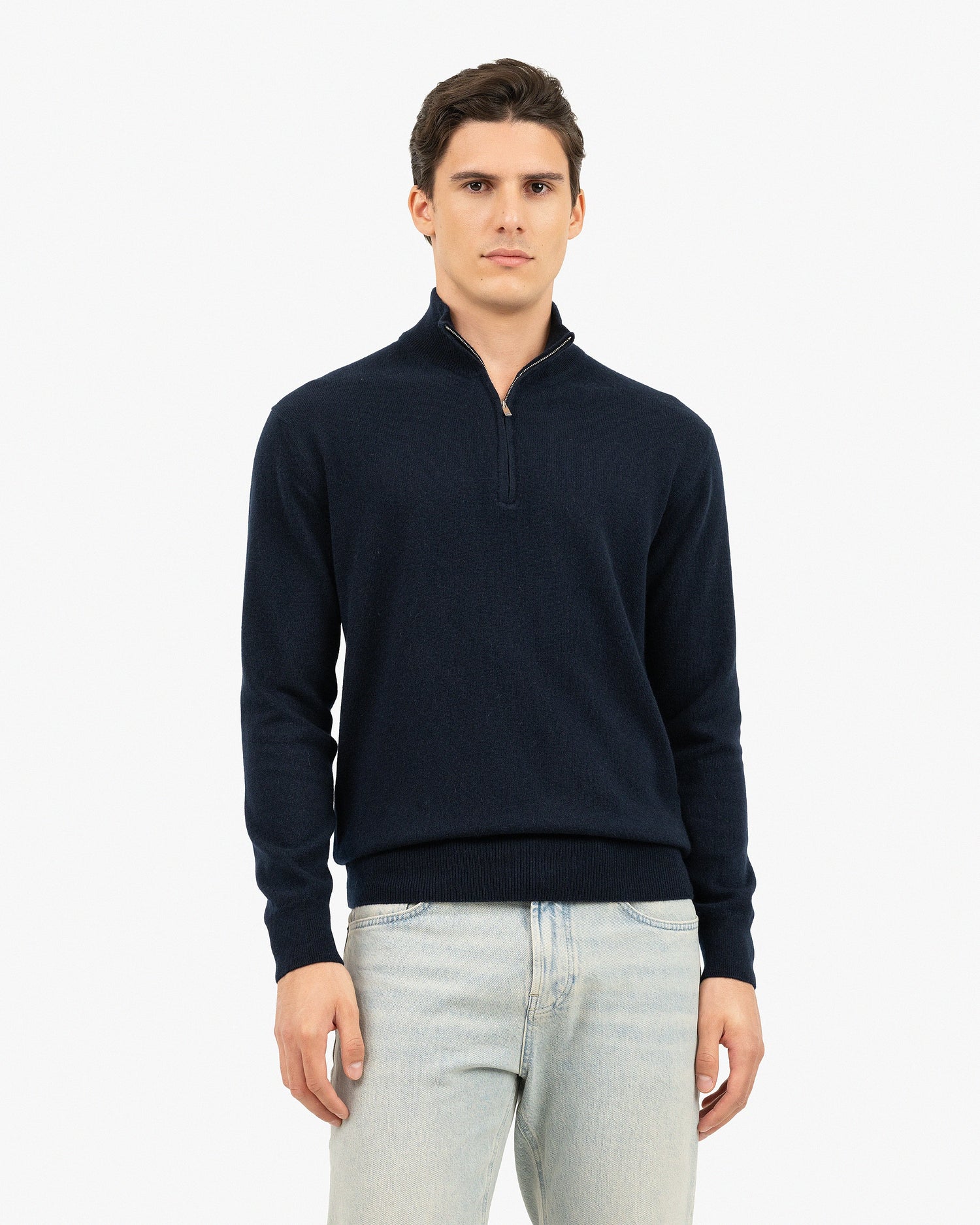 Classic Kaschmir Half-Zip Pullover Herren Nachtblau MaisonCashmere
