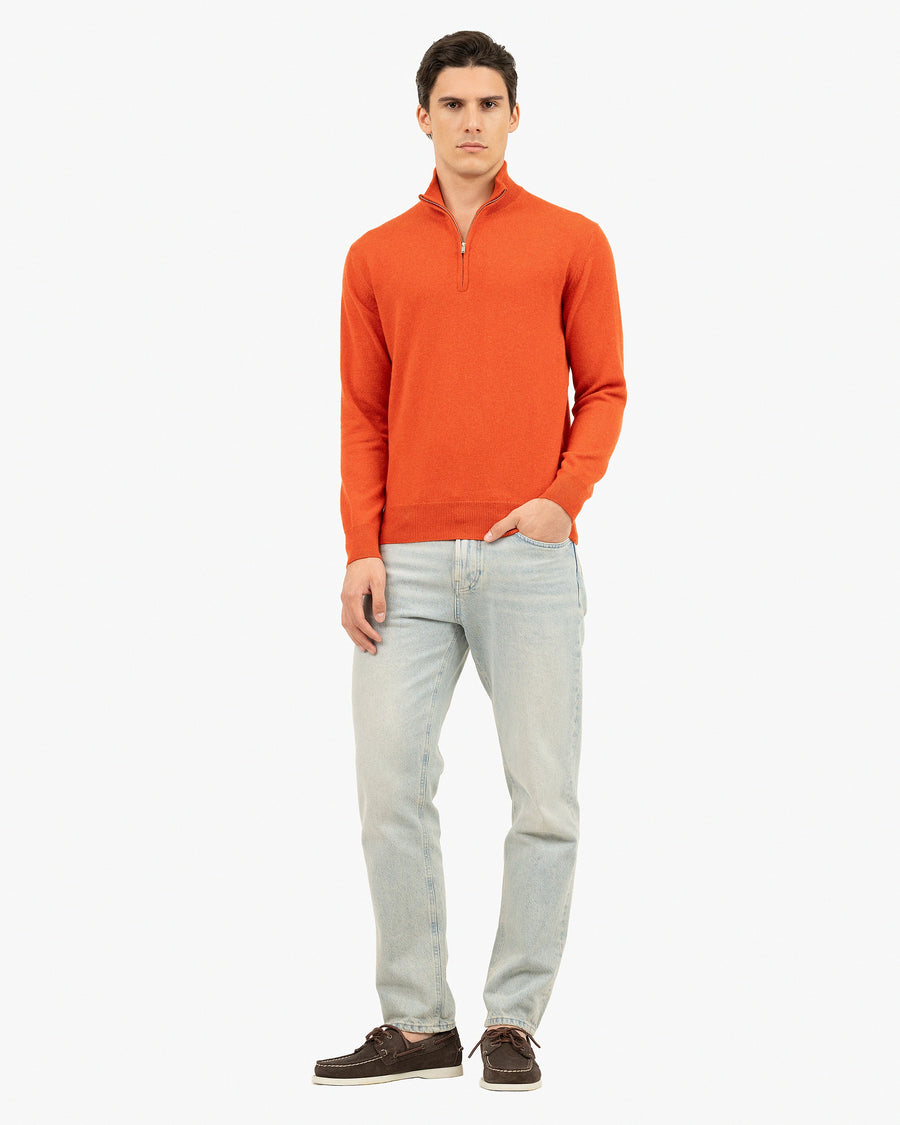 Men's Classic Half-Zip Mock Neck - Brick Red Cashmere