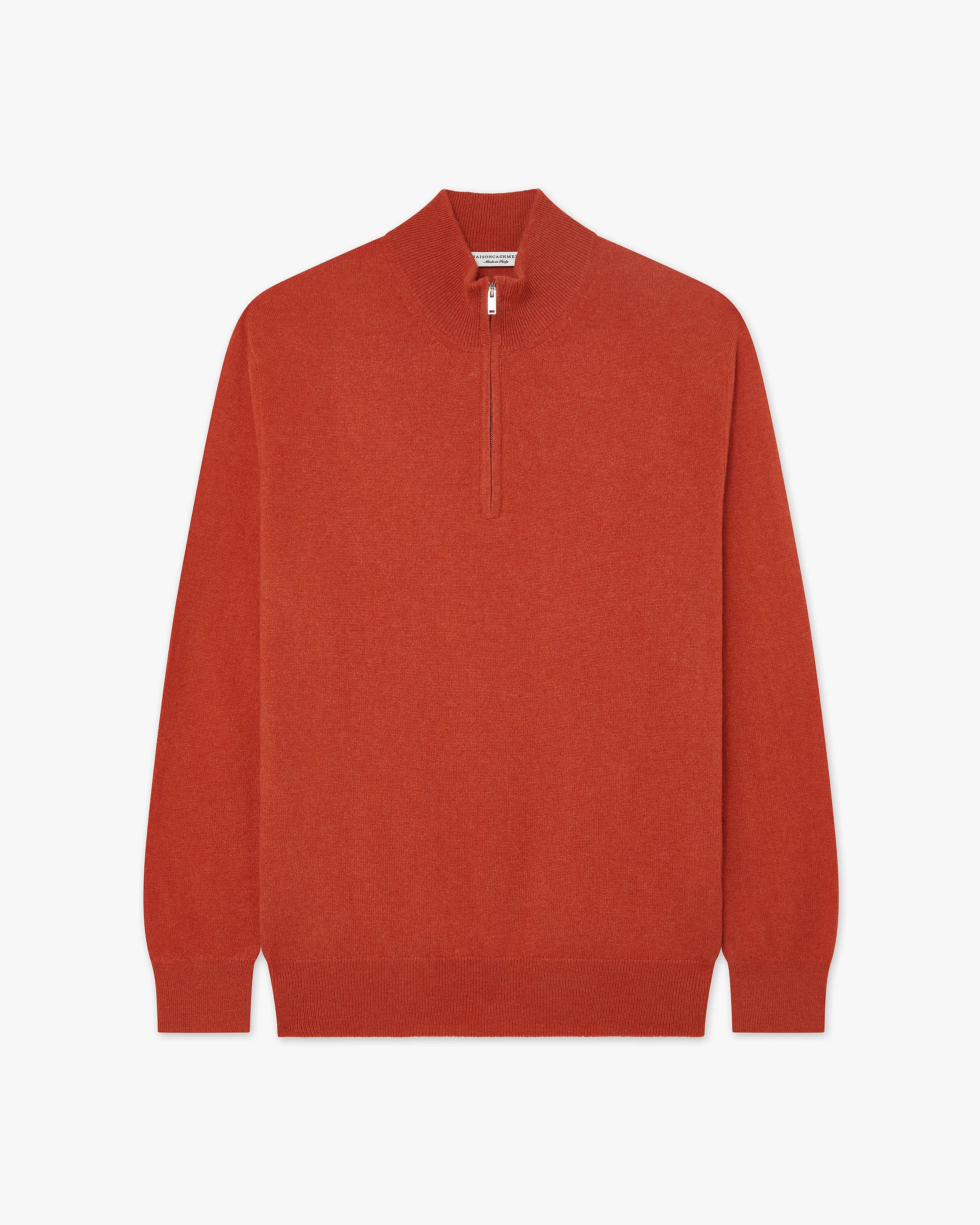 Men's Classic Half-Zip Mock Neck - Brick Red Cashmere