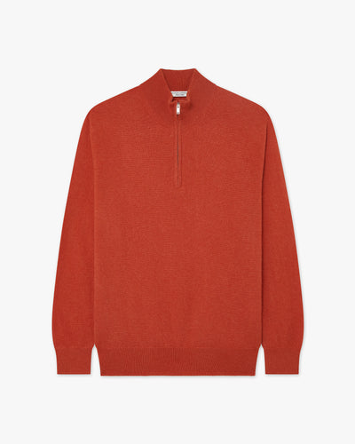 Men's Classic Half-Zip Mock Neck - Brick Red Cashmere