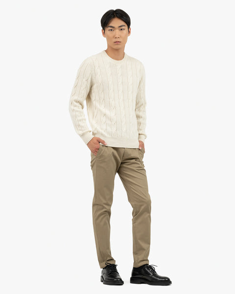 Men's Faloria Cable Crew Neck - White Cashmere