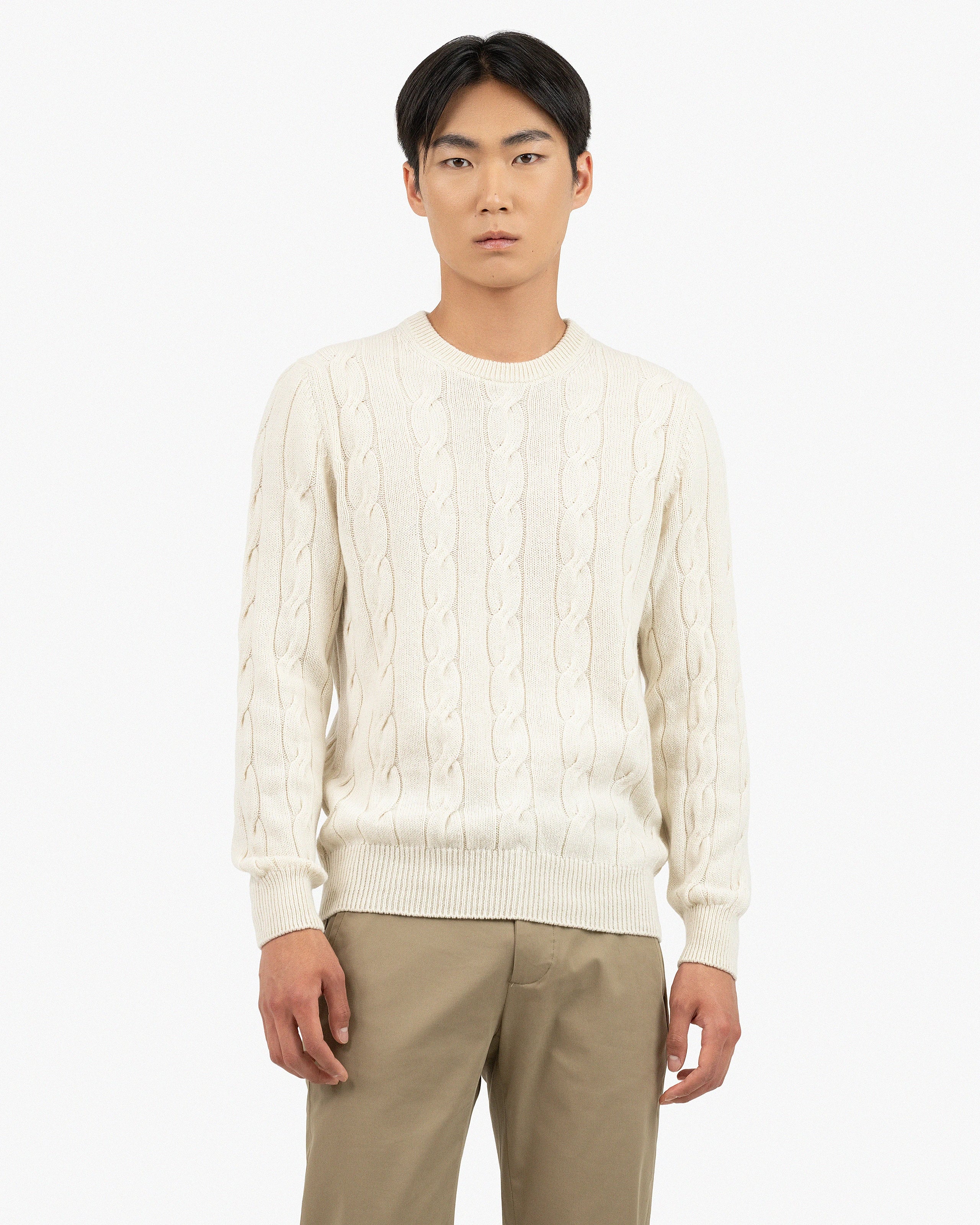 Men's Faloria Cable Crew Neck - White Cashmere