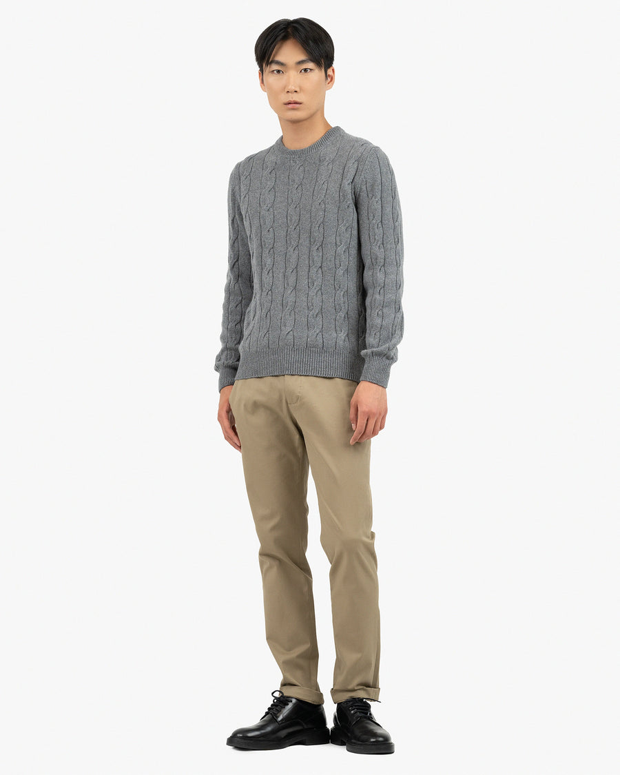 Men's Faloria Cable Crew Neck - Grey Cashmere