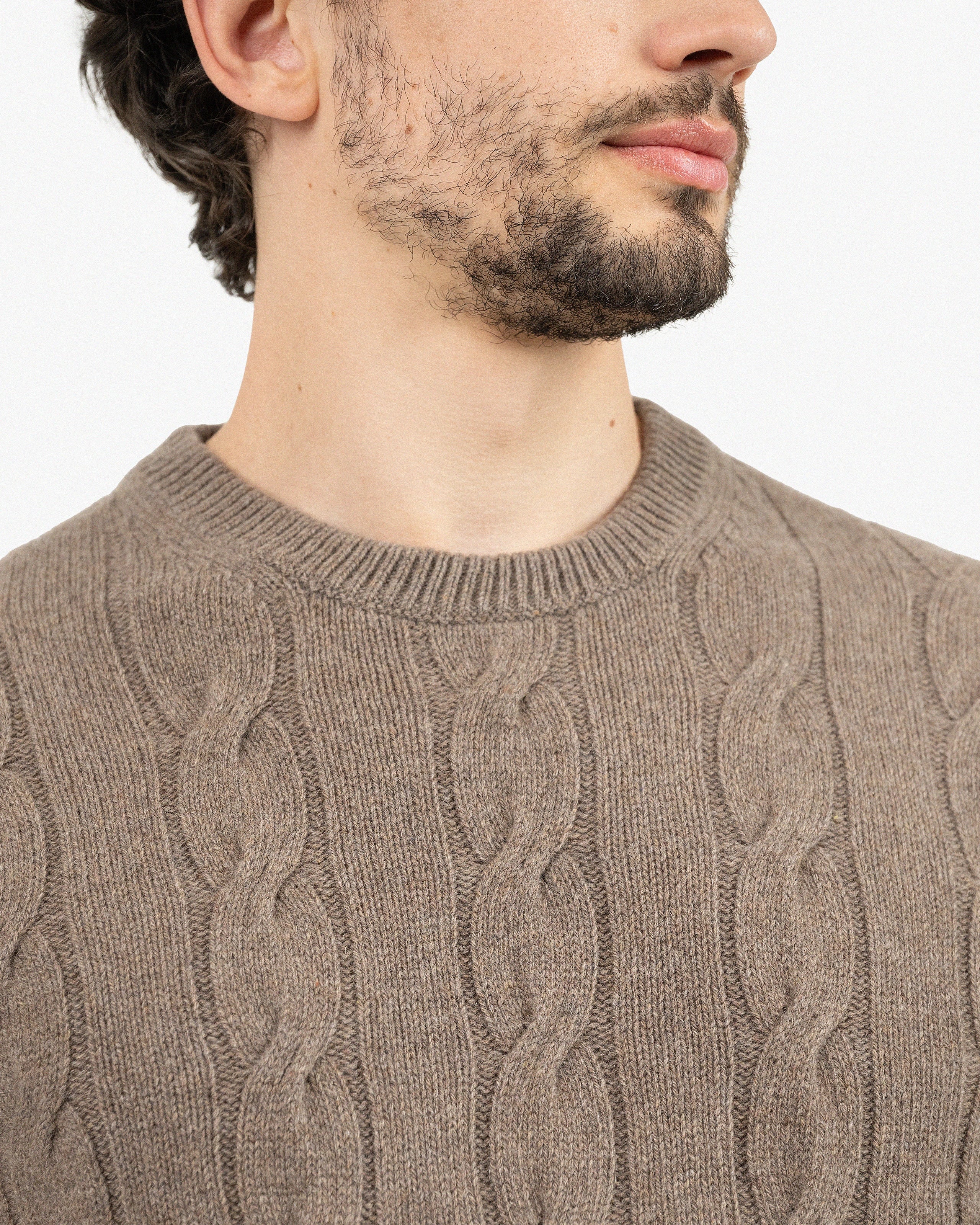 Men's Faloria Cable Crew Neck - Brown Cashmere