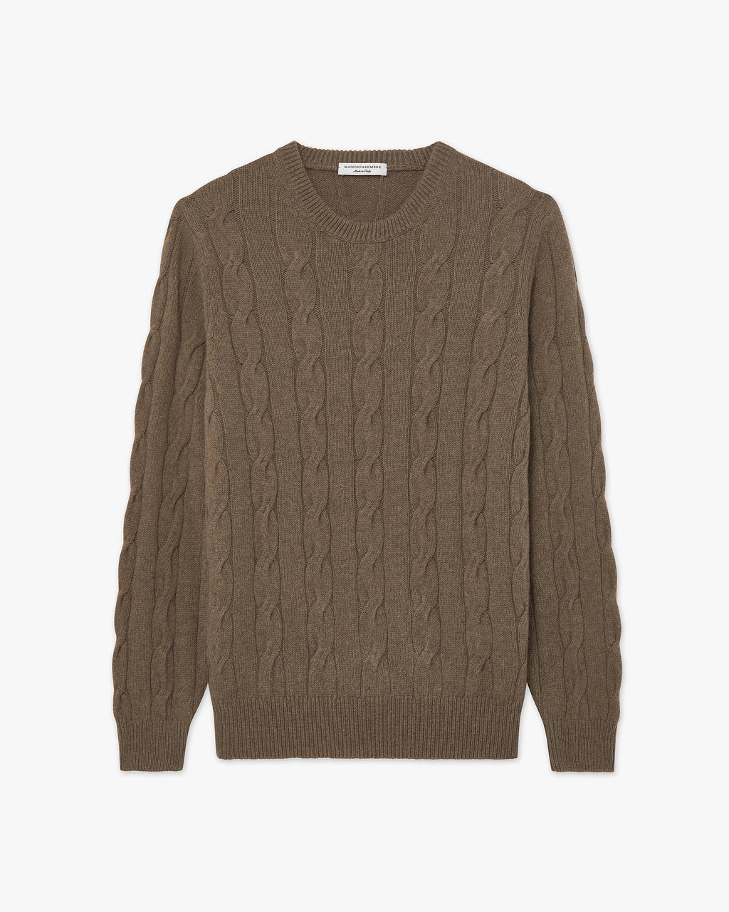 Men's Faloria Cable Crew Neck - Brown Cashmere