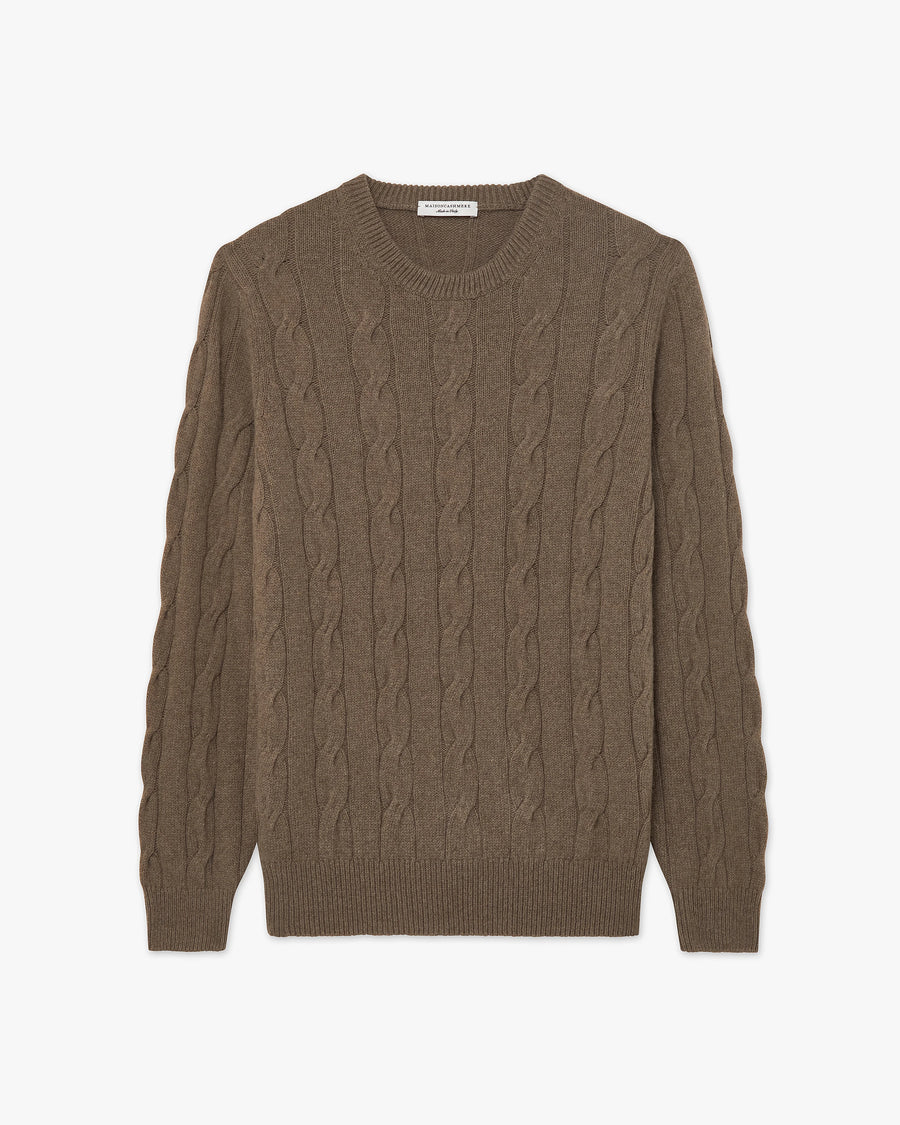 Men's Faloria Cable Crew Neck - Brown Cashmere