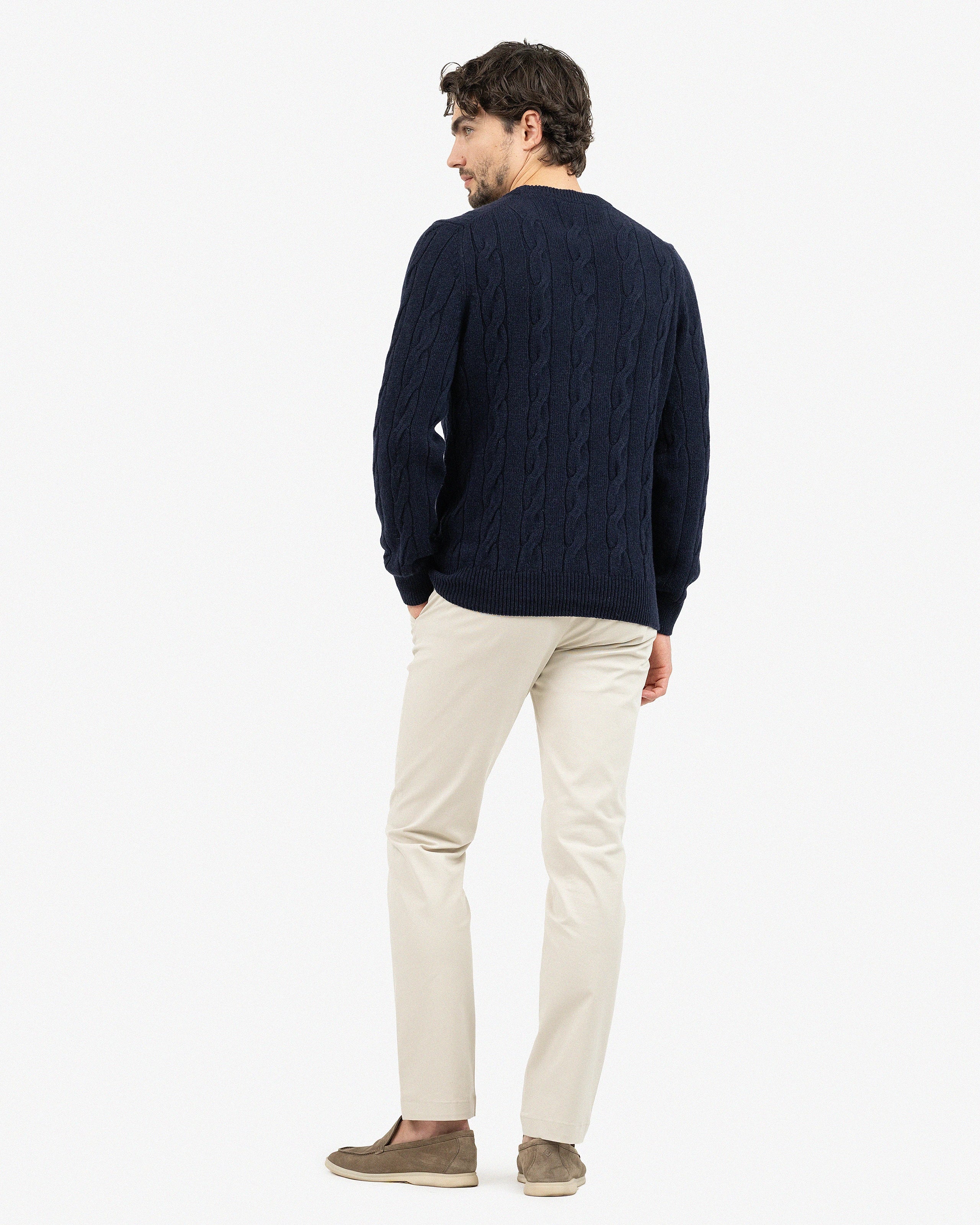 Men's Faloria Cable Crew Neck - Blue Cashmere