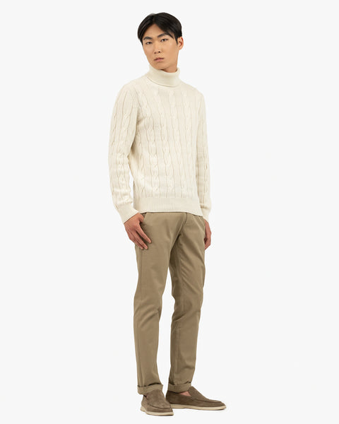 Men's Faloria Cable Turtleneck - White Cashmere