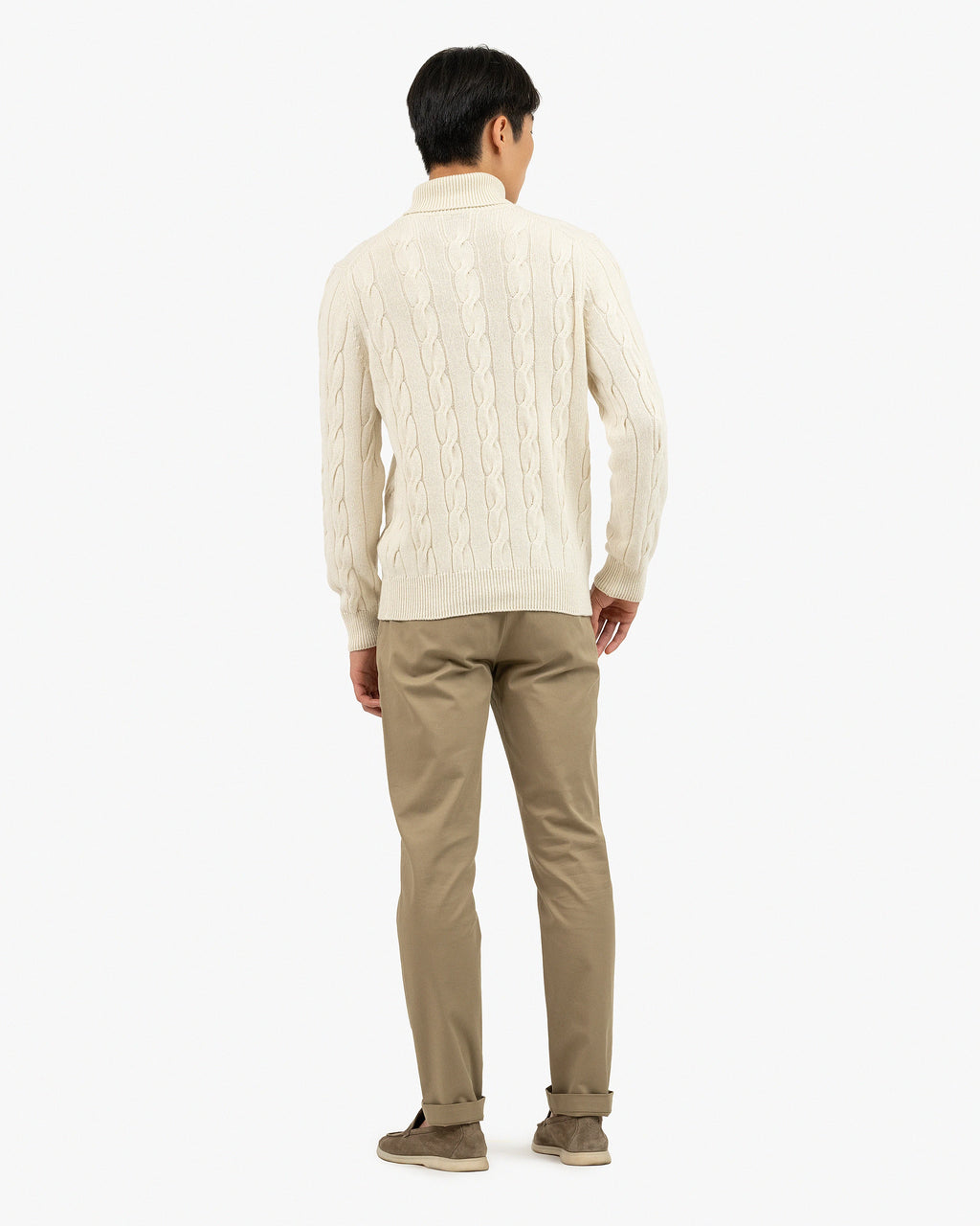 Men's Faloria Cable Turtleneck - White Cashmere