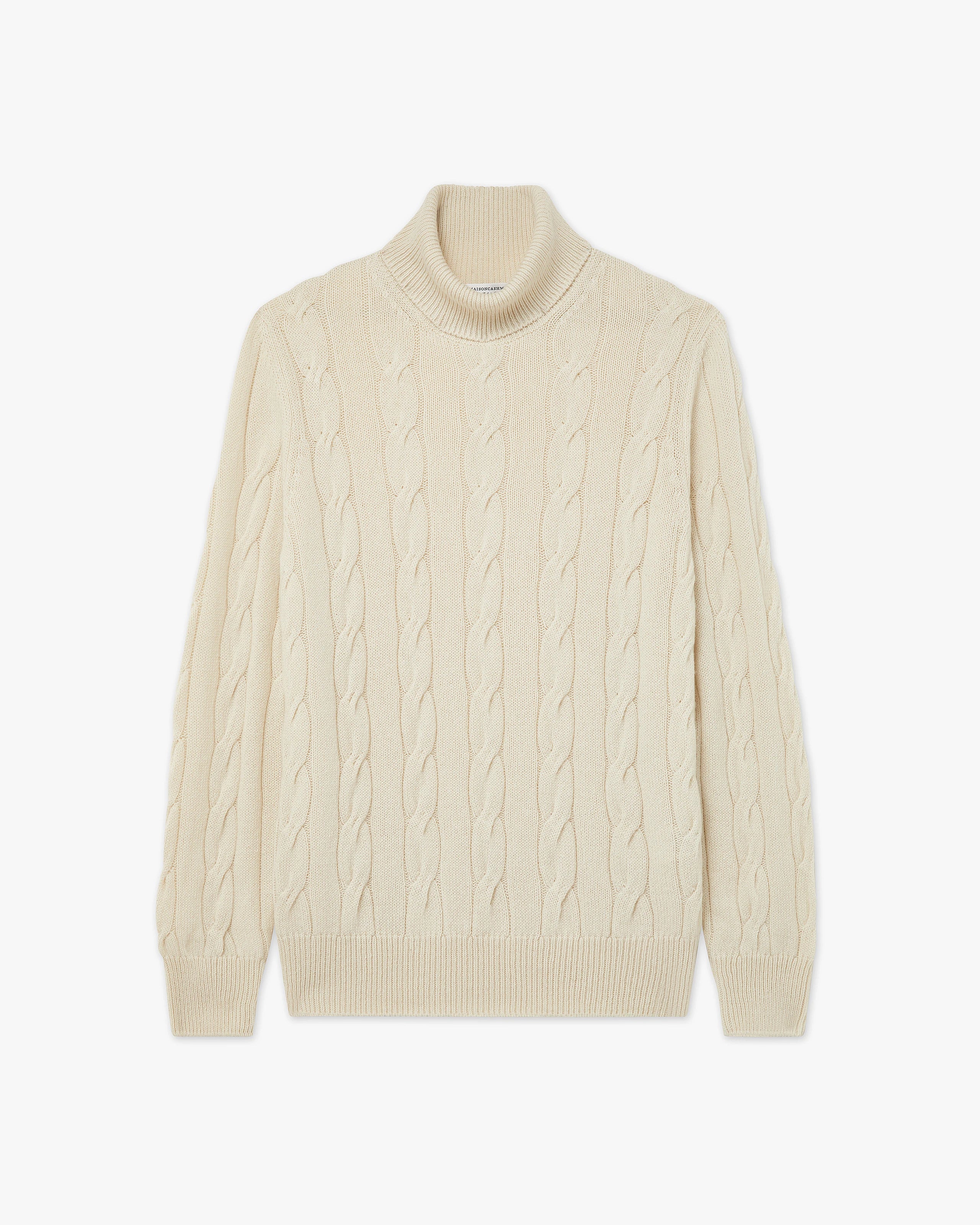 Men's Faloria Cable Turtleneck - White Cashmere