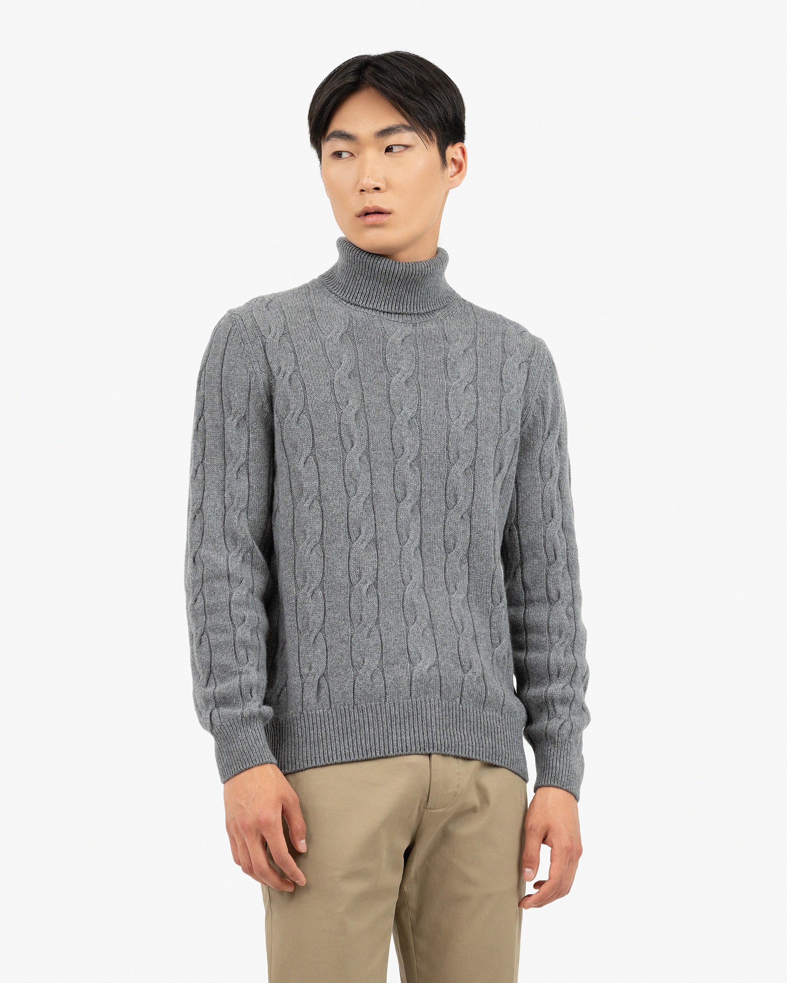 Men's Faloria Cable Turtleneck - Grey Cashmere