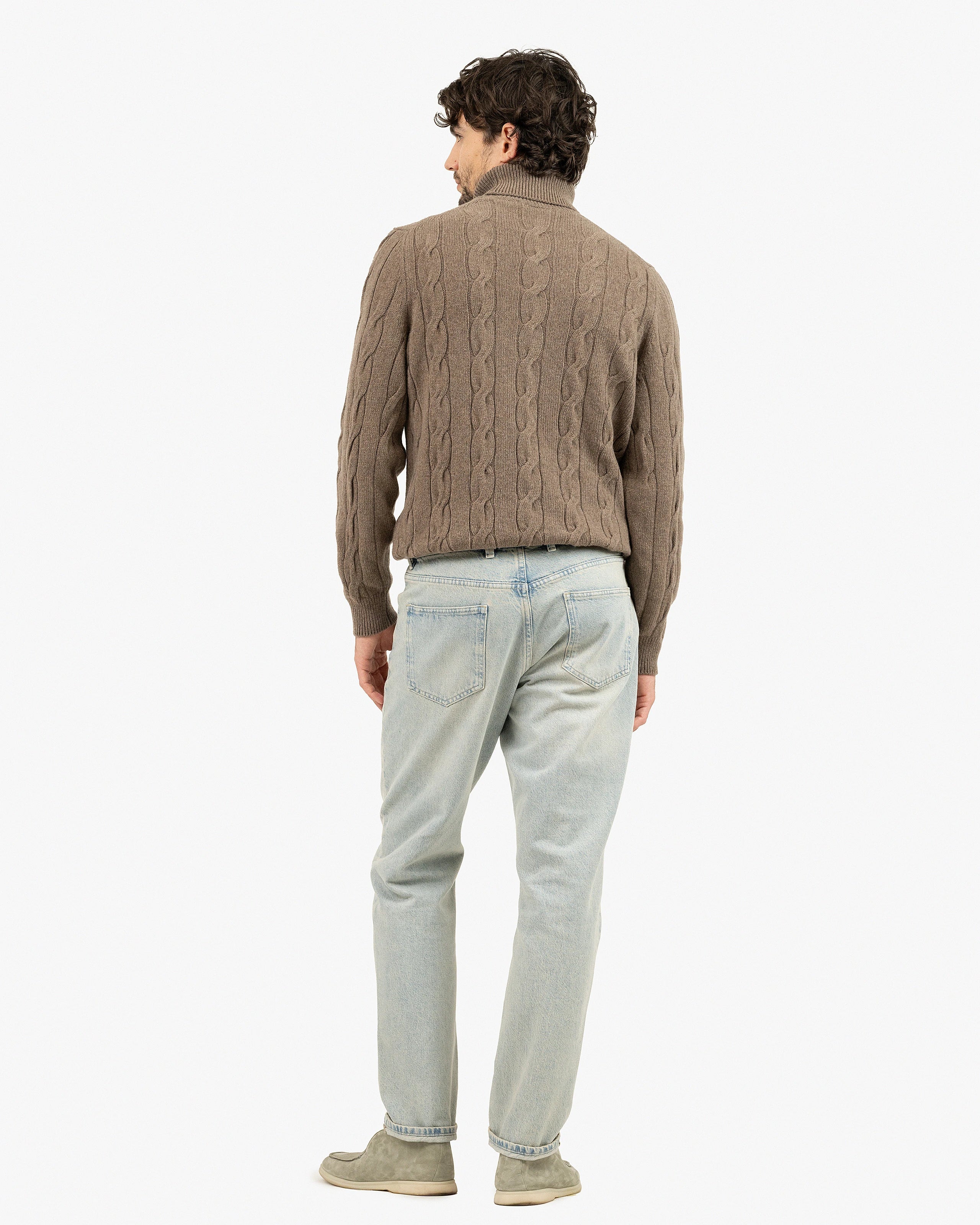 Men's Faloria Cable Turtleneck - Brown Cashmere