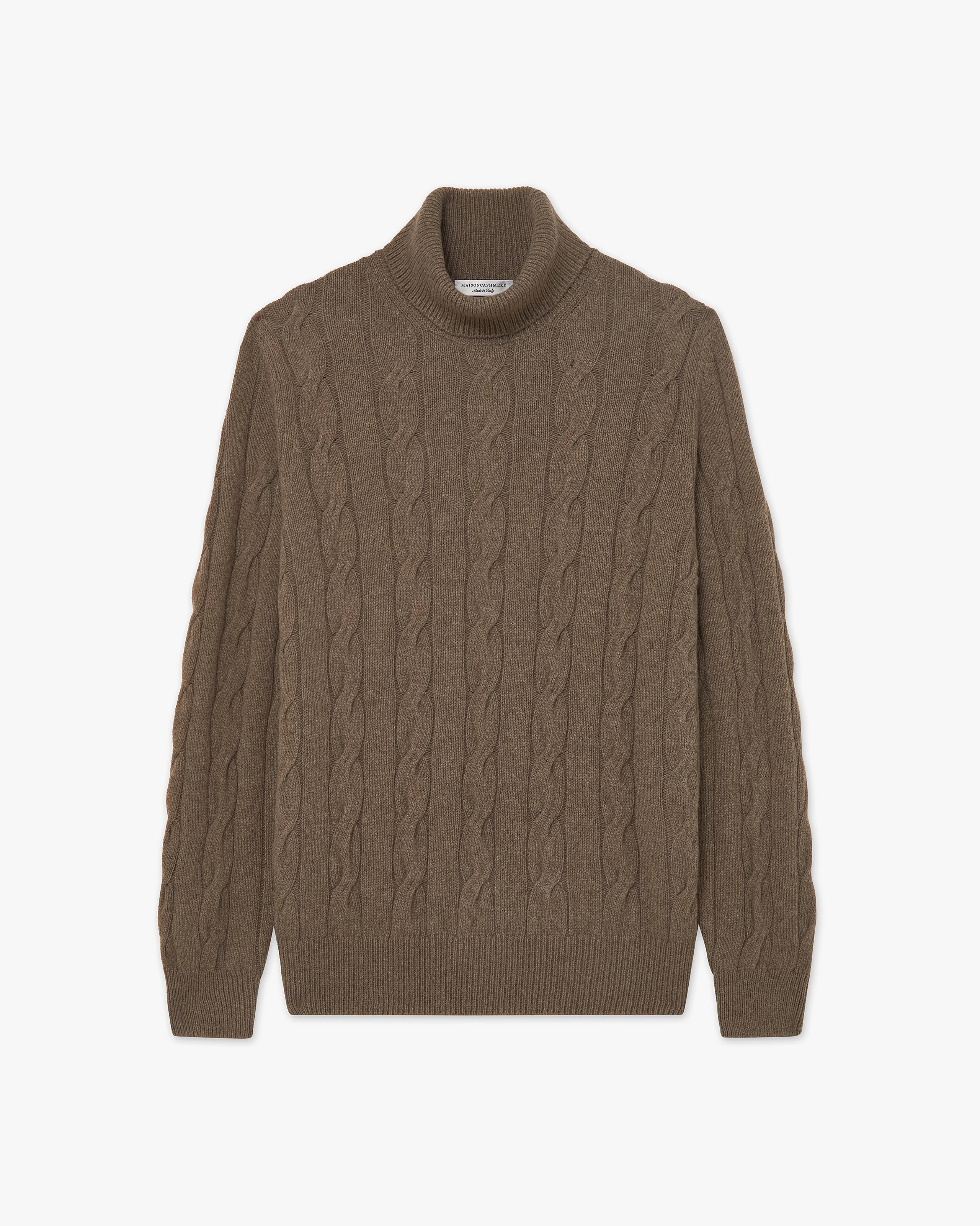 Men's Faloria Cable Turtleneck - Brown Cashmere