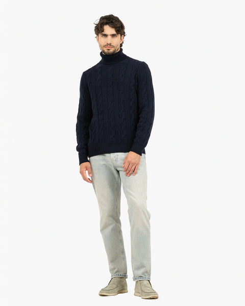 Men's Faloria Cable Turtleneck - Blue Cashmere