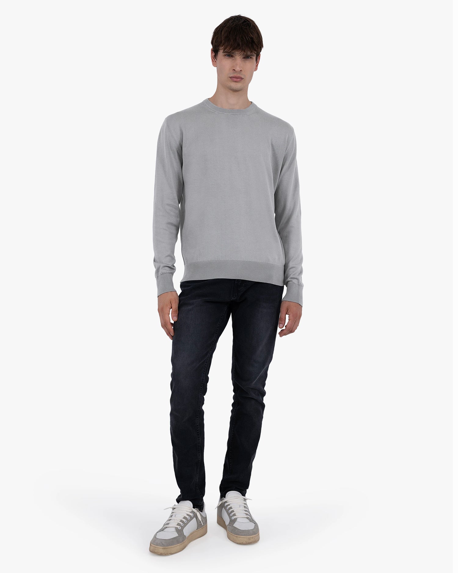 Men's Giza Cotton Crew Neck Jumper Grey MaisonCashmere