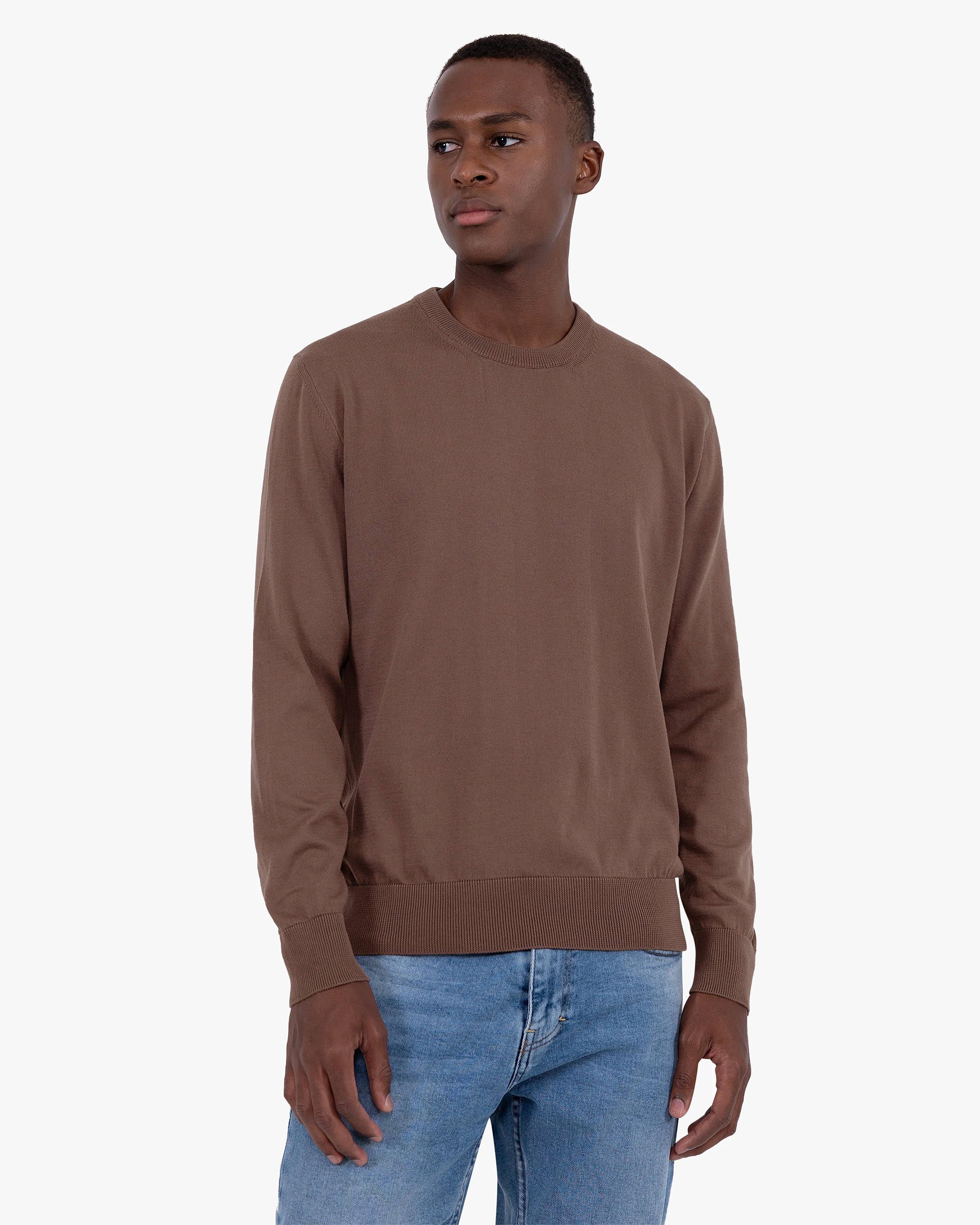 Men's Giza Crew Neck Sweater - Brown Cotone