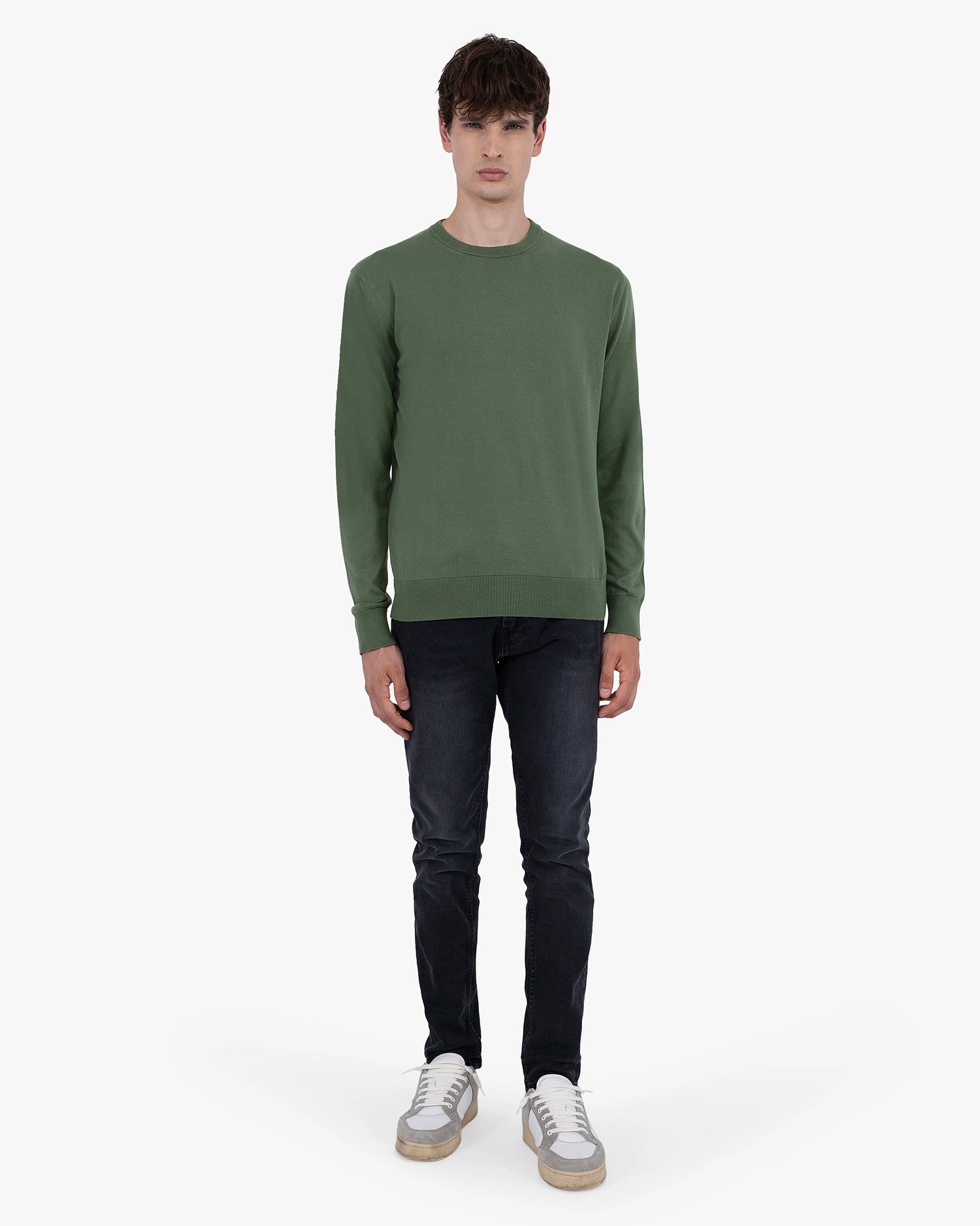Men's Giza Cotton Crew Neck Jumper Army Green MaisonCashmere