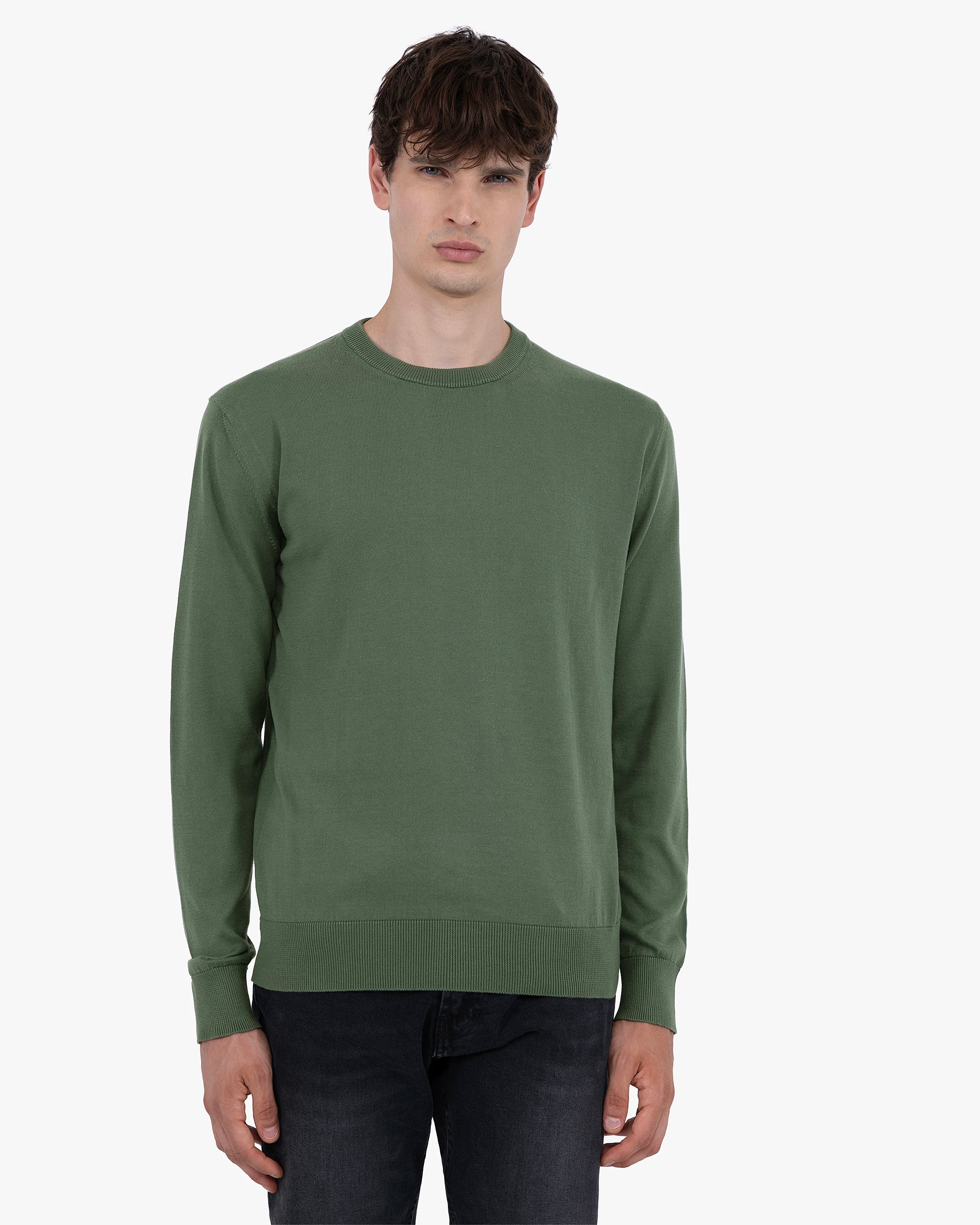 Men's Giza Crew Neck Sweater - Army Green Cotone