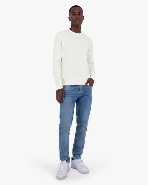 Men's Giza Cotton Crew Neck Sweater - White | MaisonCashmere Men's Giza Cotton Crew Neck Sweater - White | MaisonCashmere