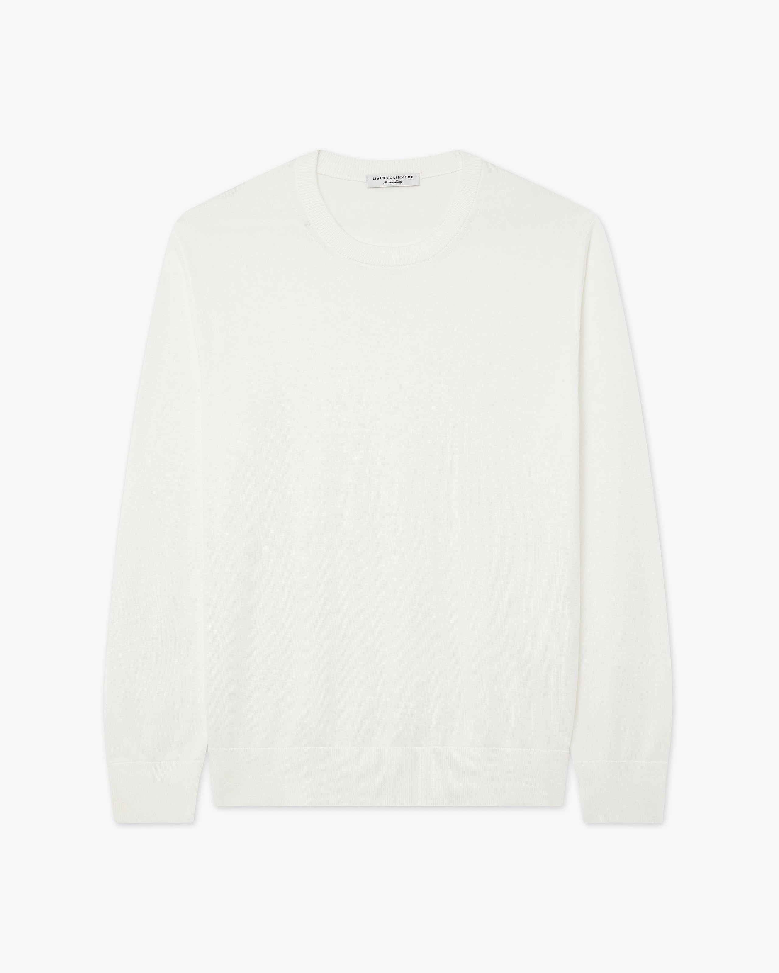 Men's Giza Cotton Crew Neck Sweater - White | MaisonCashmere Men's Giza Cotton Crew Neck Sweater - White | MaisonCashmere