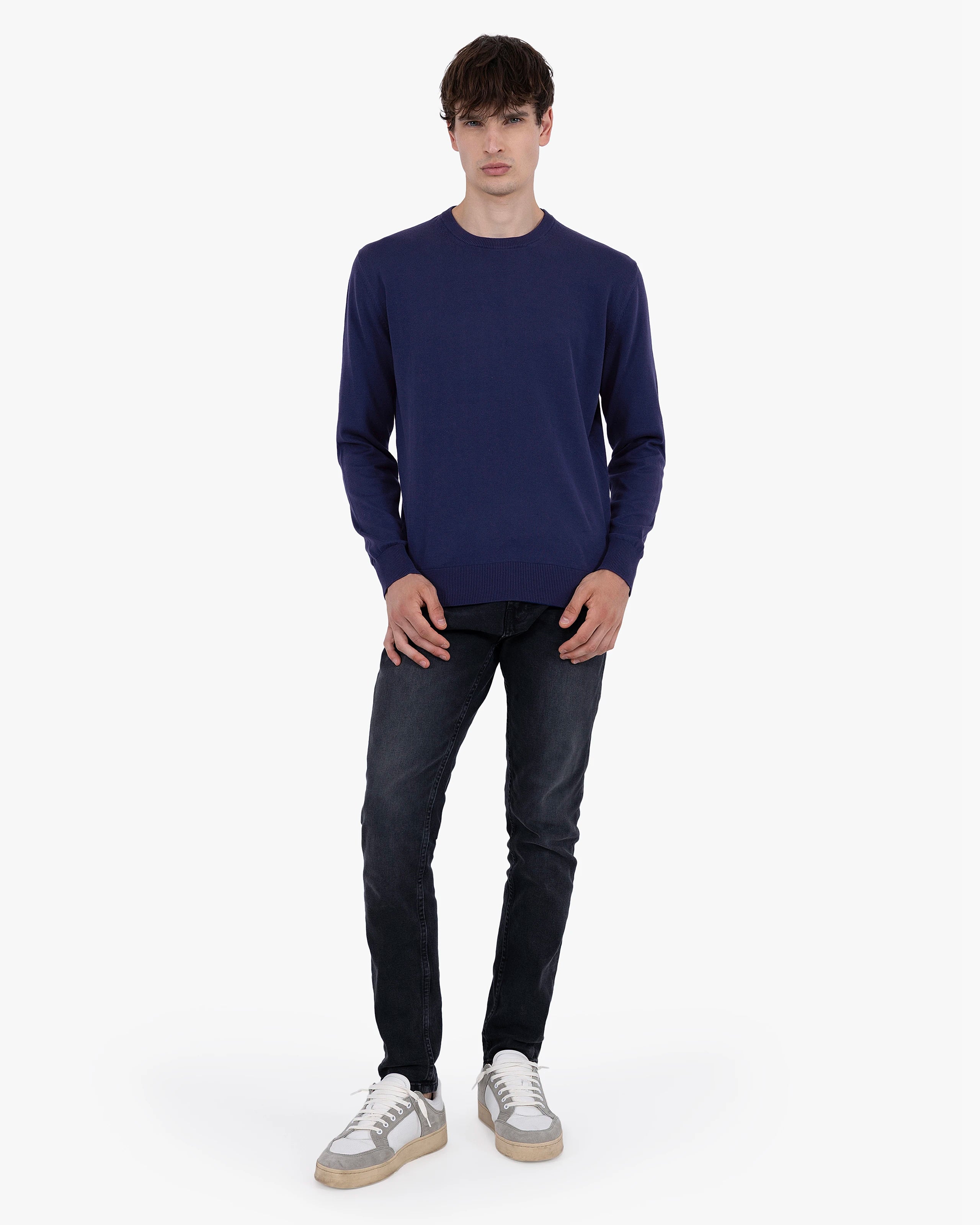 Men's Giza Crew Neck Sweater - Night Blue Cotone