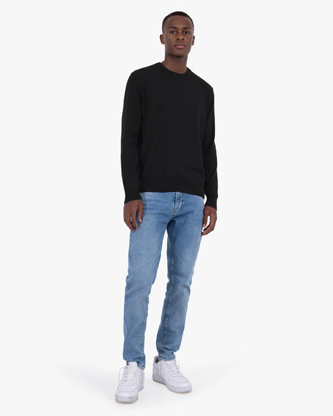 Men's Giza Cotton Crew Neck Sweater - Black | MaisonCashmere