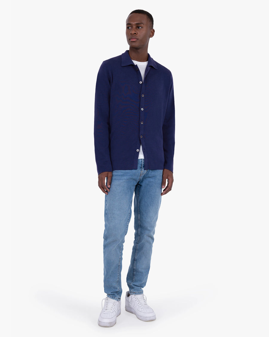 Men's Giza Knit Shirt - Night Blue Cotone