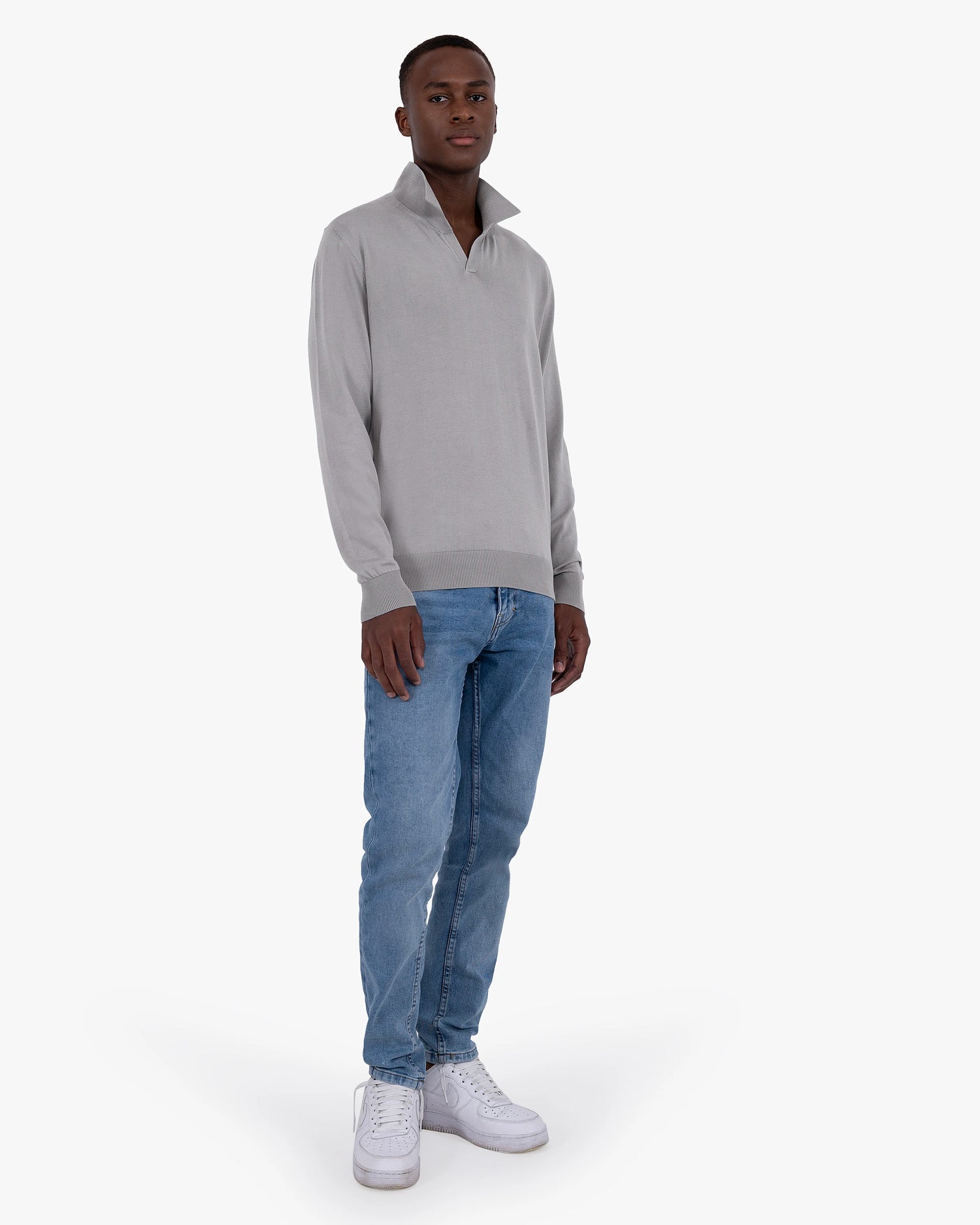 Men's Giza Polo Sweater - Grey Cotone