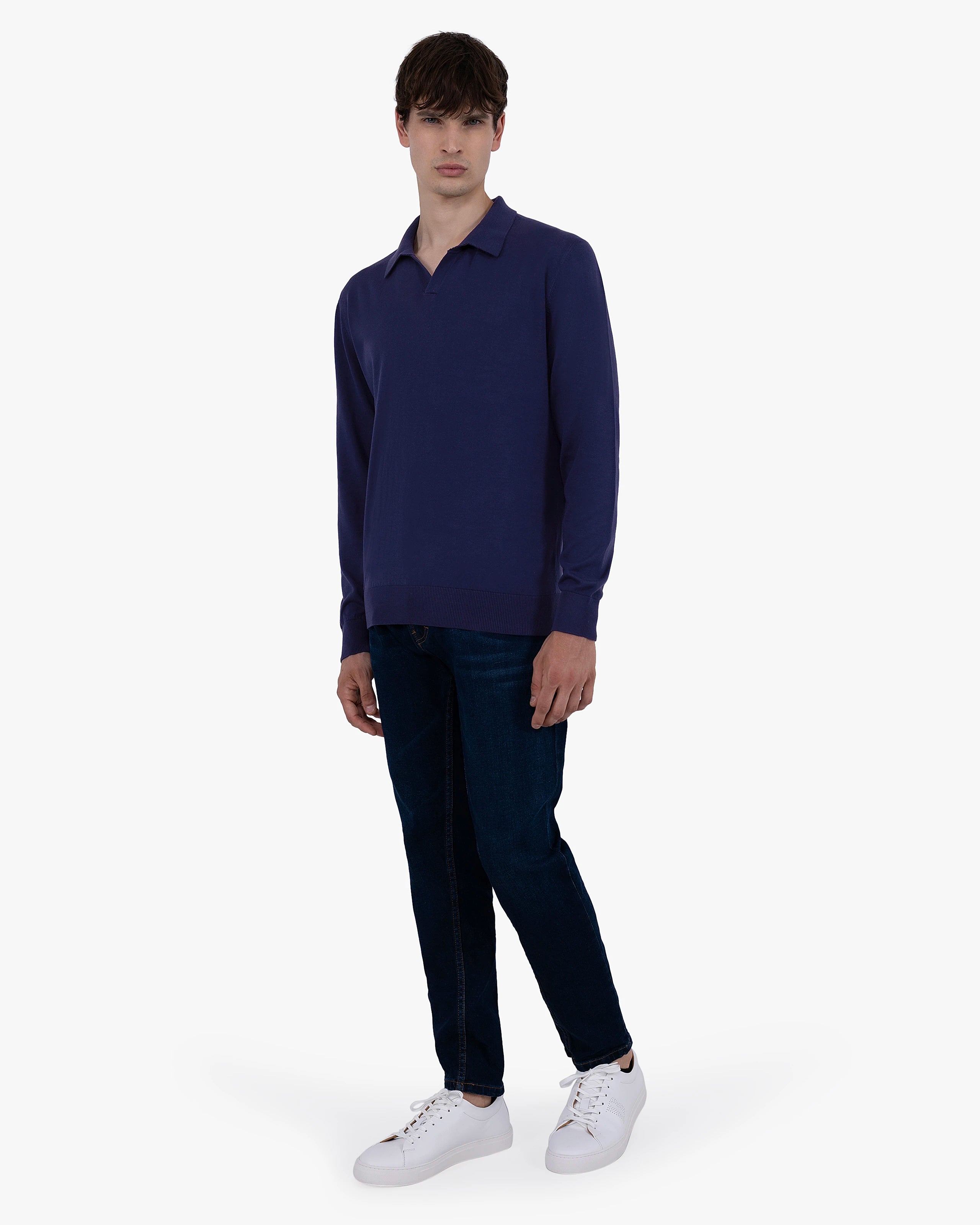 Men's Giza Polo Sweater - Night Blue Cotone