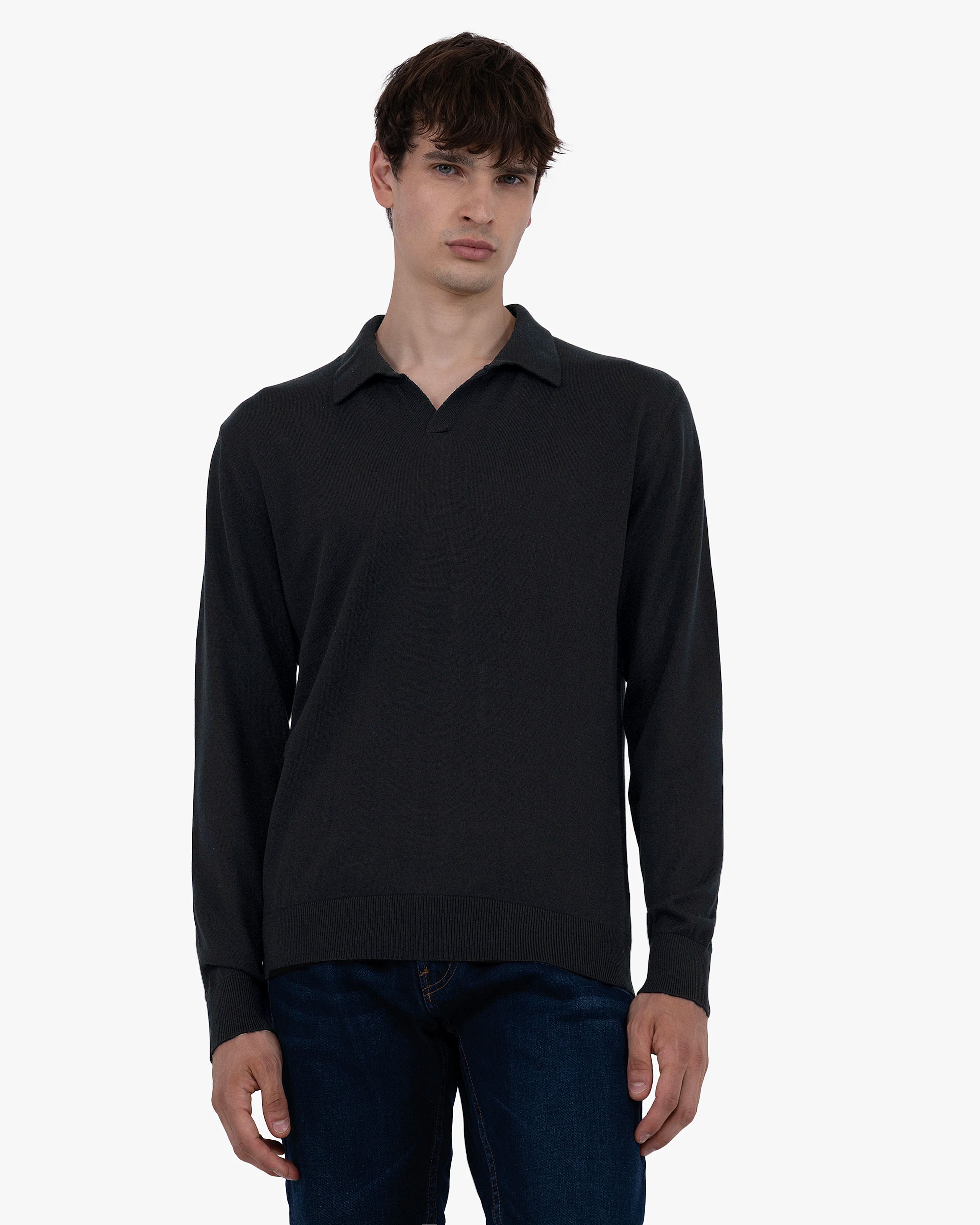 Men's Giza Polo Sweater - Black Cotone