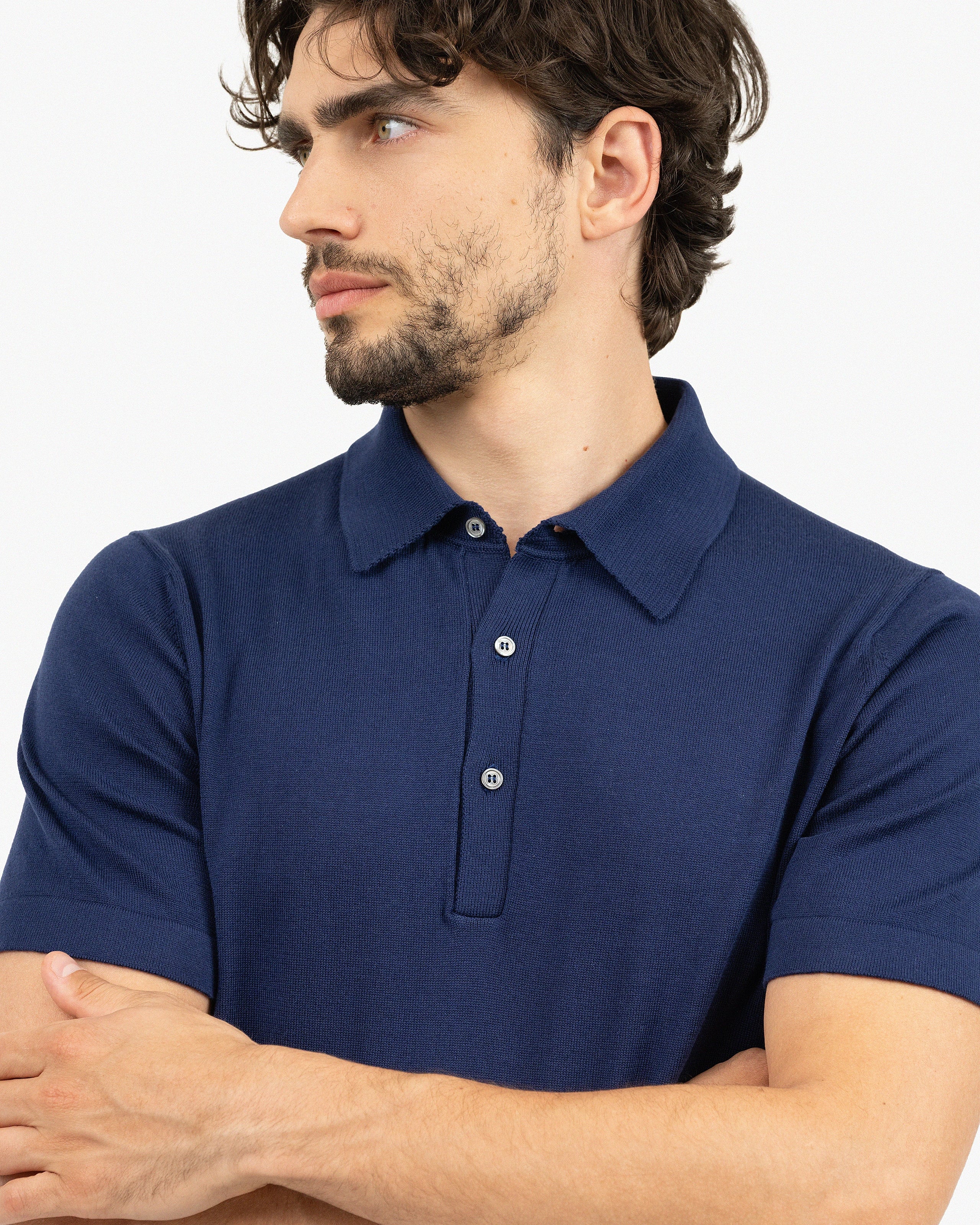 Men's Giza Cotton Polo T-Shirt - Night Blue | MaisonCashmere