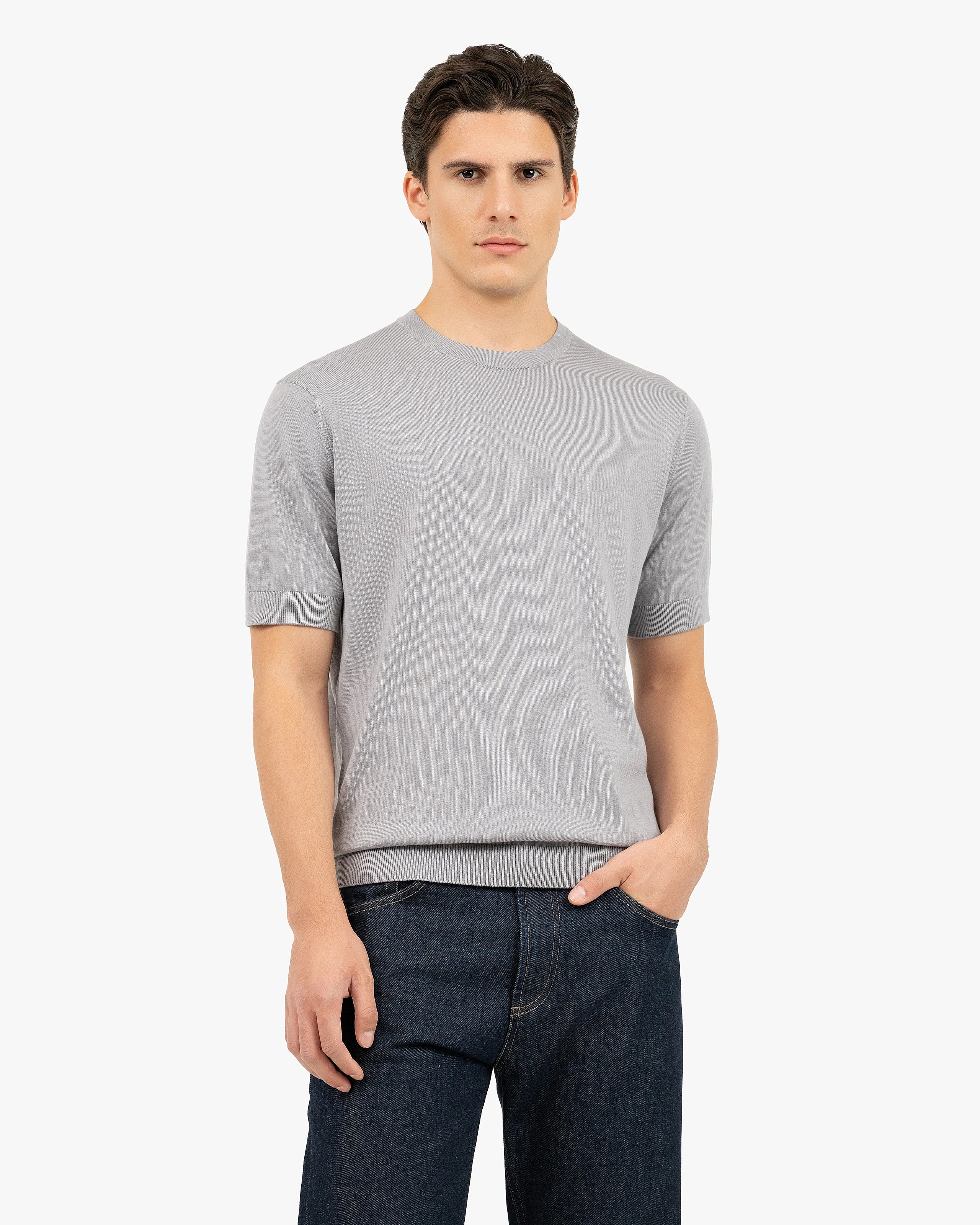 Men's Giza Cotton T-Shirt - Grey | MaisonCashmere Men's Giza Cotton T-Shirt - Grey | MaisonCashmere