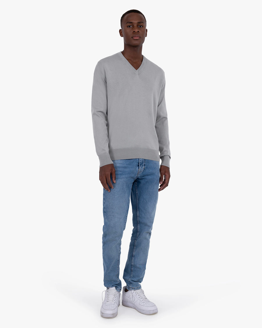 Men's Giza V-Neck Sweater - Grey Cotone
