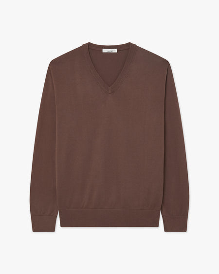 Men's Giza V-Neck Sweater - Brown Cotone