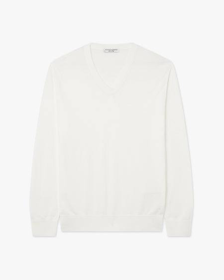 Men's Giza V-Neck Sweater - White Cotone