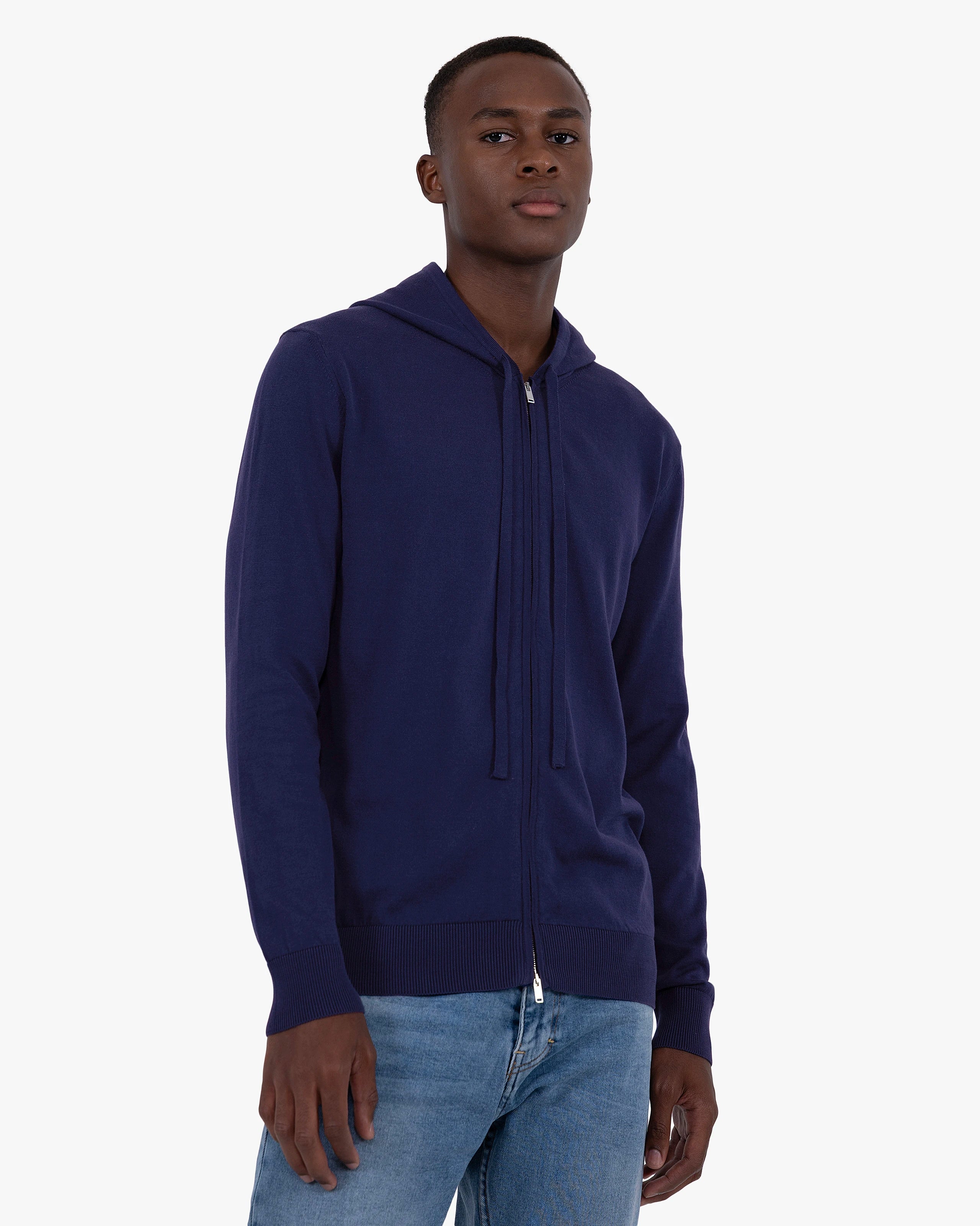 Men's Giza Zip Hoodie - Night Blue Cotone