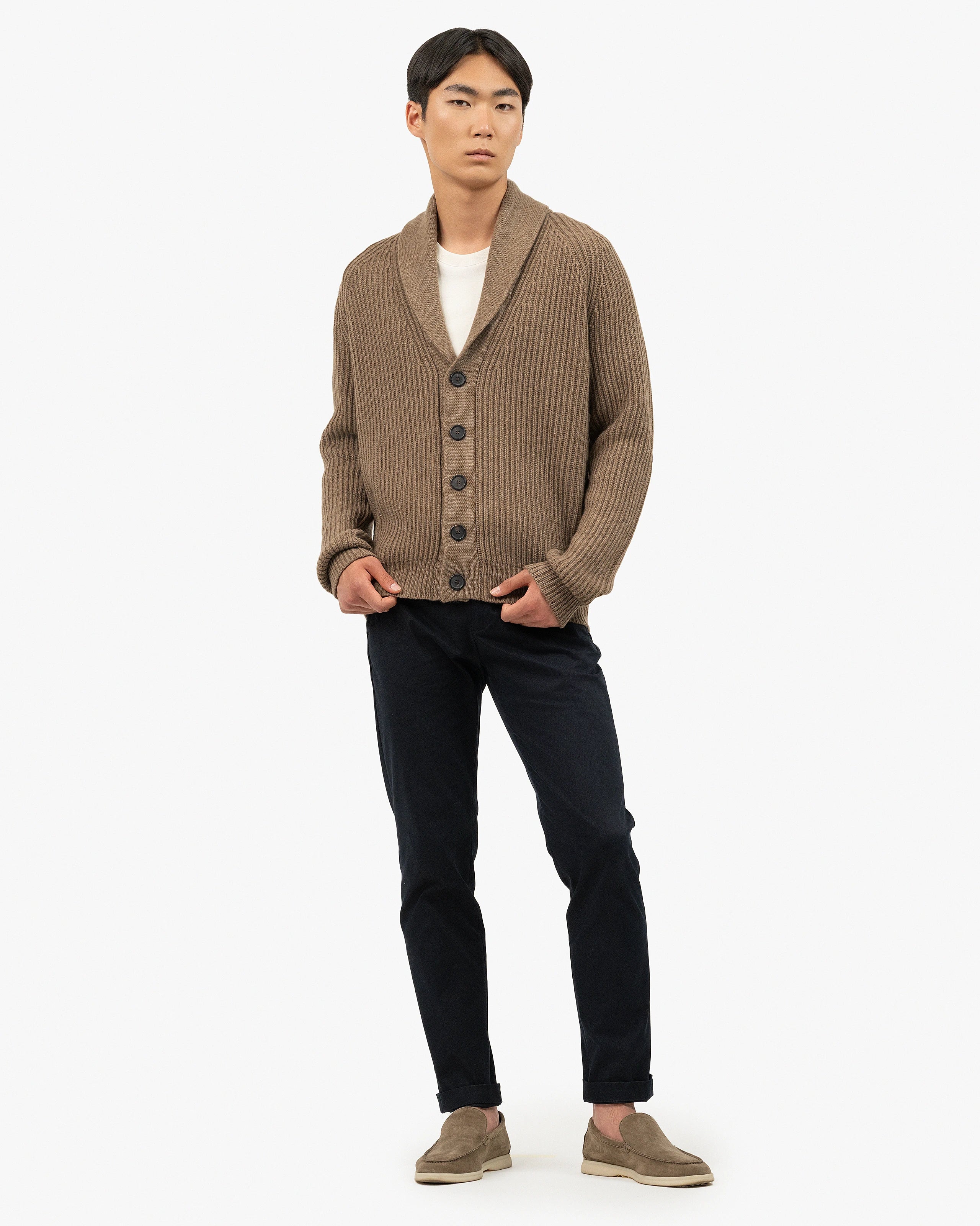 Men's Gleneagles Cardigan - Light Brown Cashmere