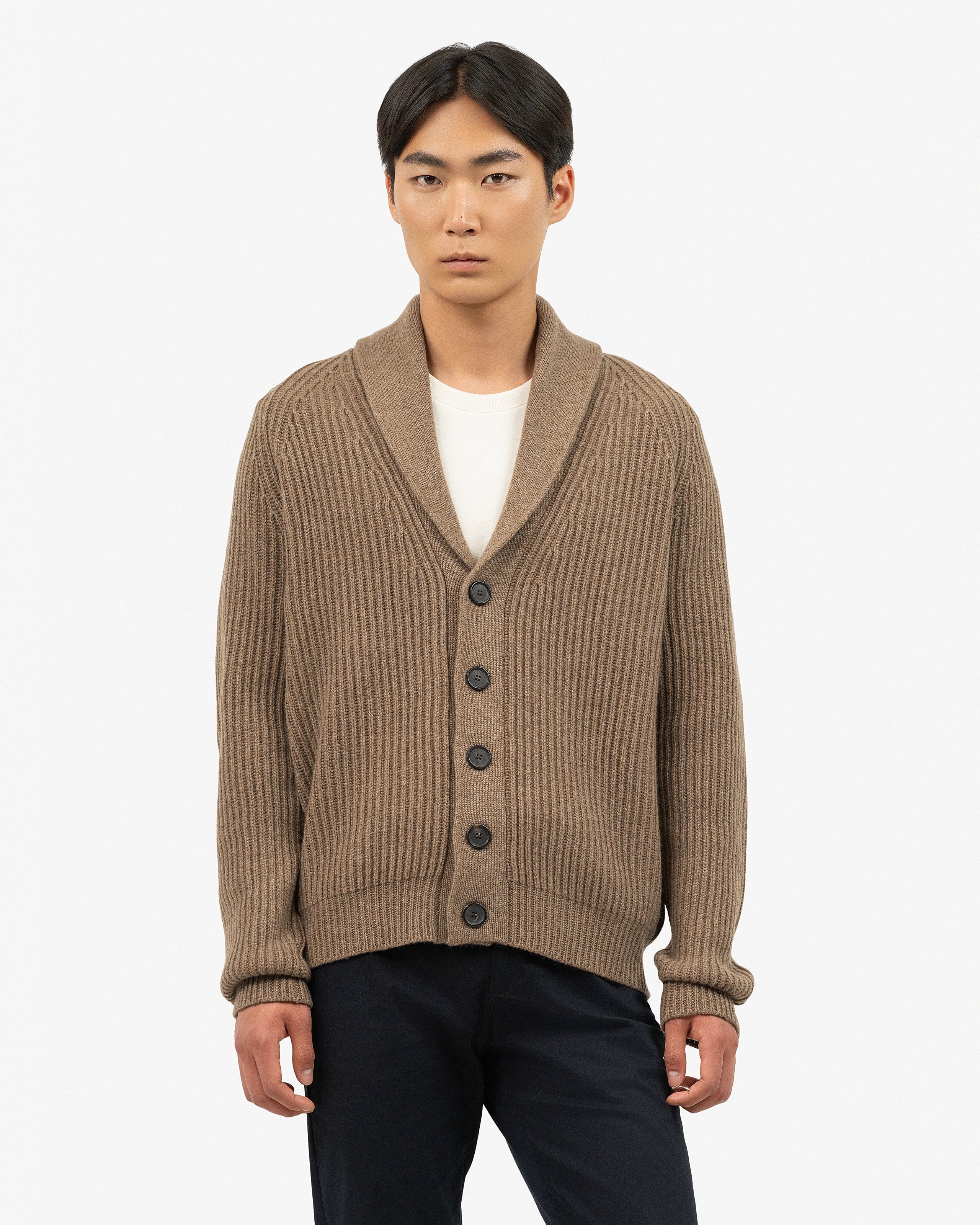 Men's Gleneagles Cardigan - Light Brown Cashmere