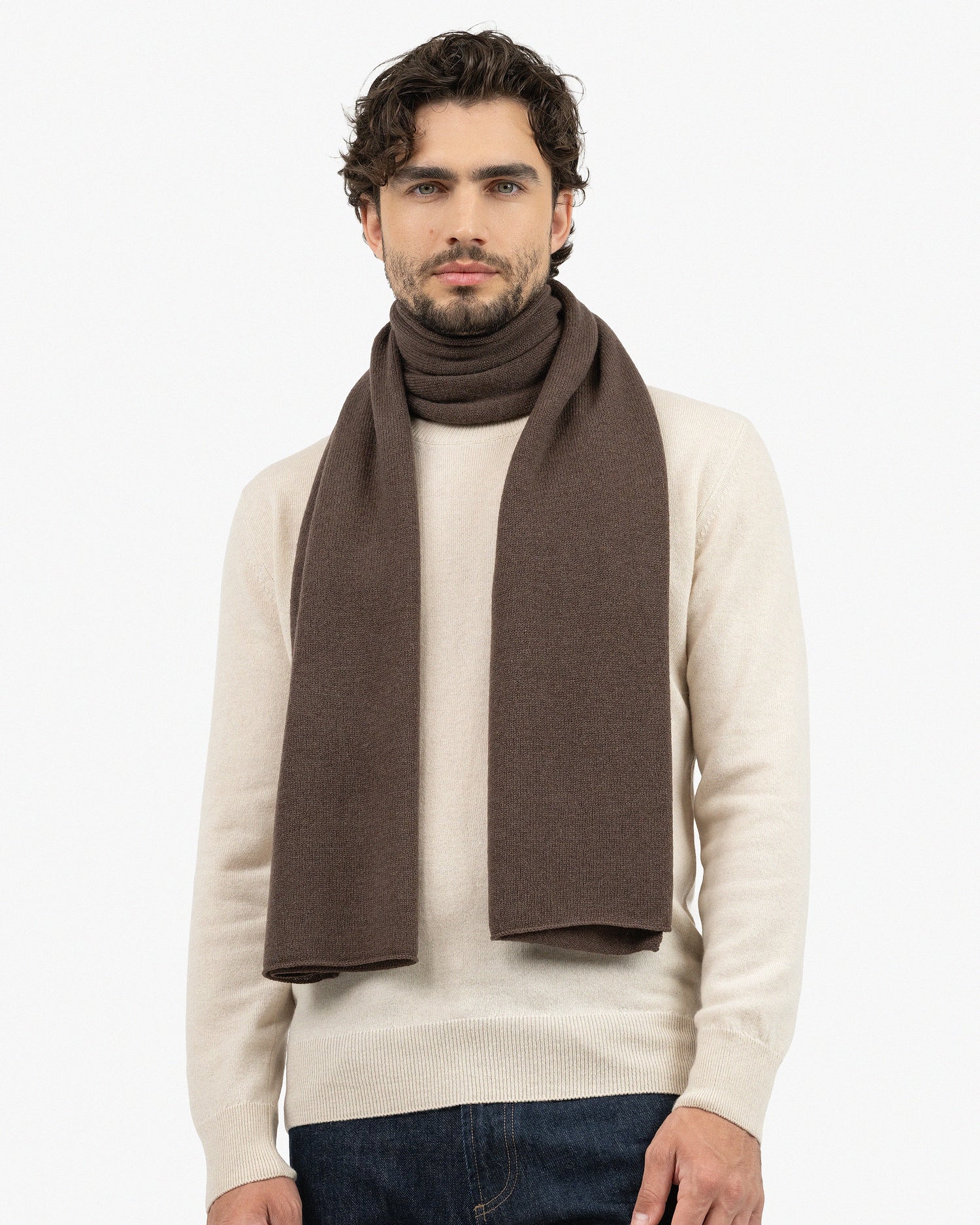 Men's Essential Maxi Scarf - Brown Cashmere