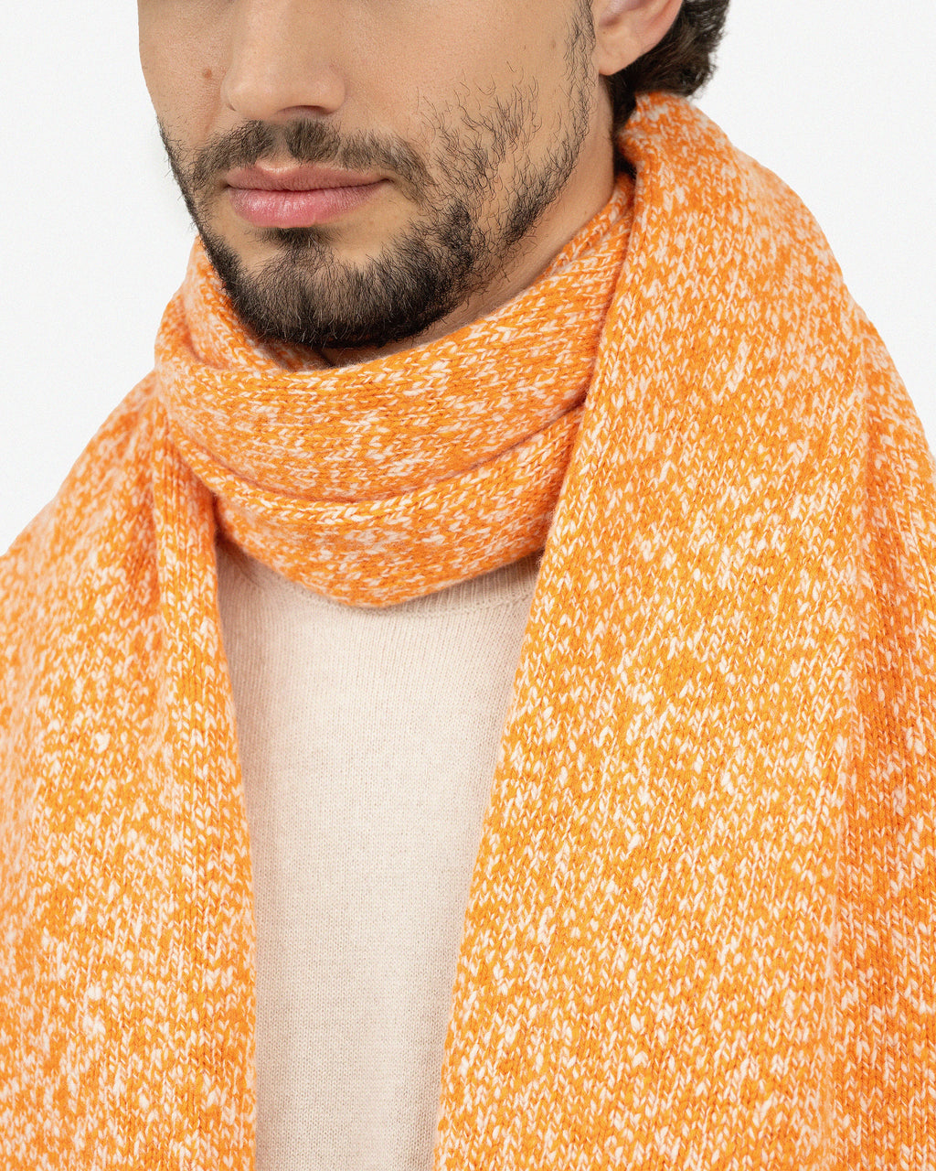 Men's Mouliné Maxi Scarf - Orange Lana / Cashmere