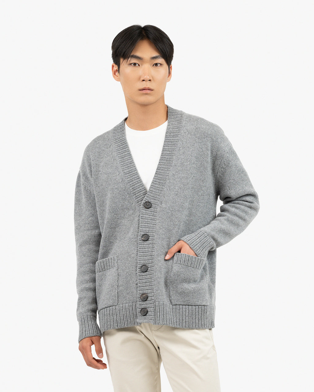 Men's Moritz Maxi Merino Cardigan - Grey | MaisonCashmere Men's Moritz Maxi Merino Cardigan - Grey | MaisonCashmere